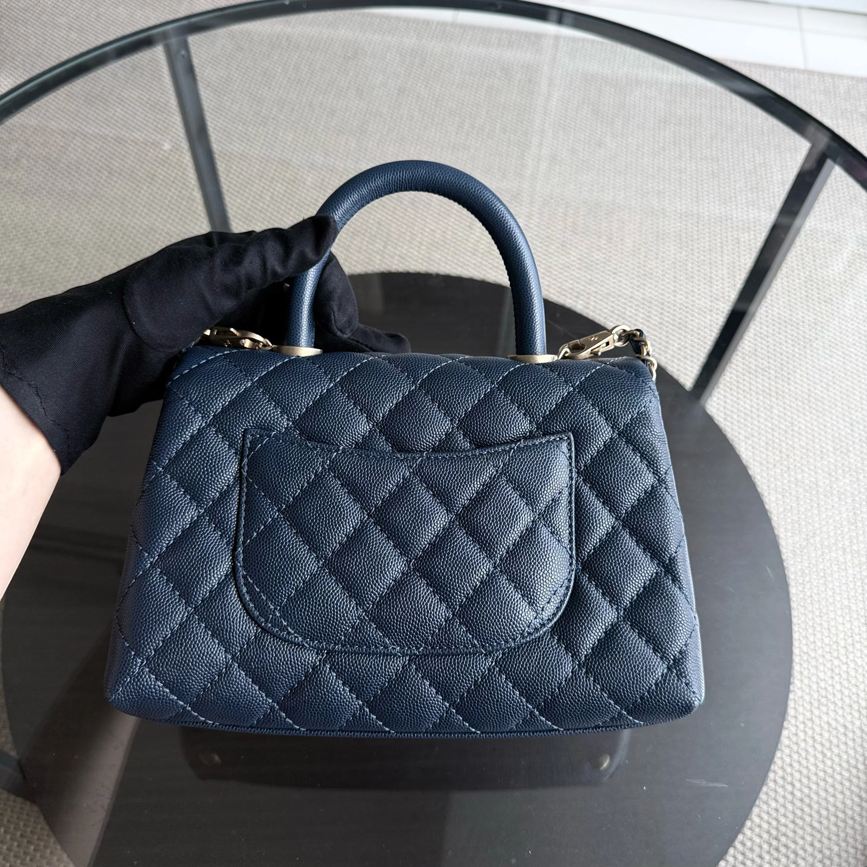 Chanel Coco Handle Small - Caviar Quilted Dark Blue Gold Hardware Series 25