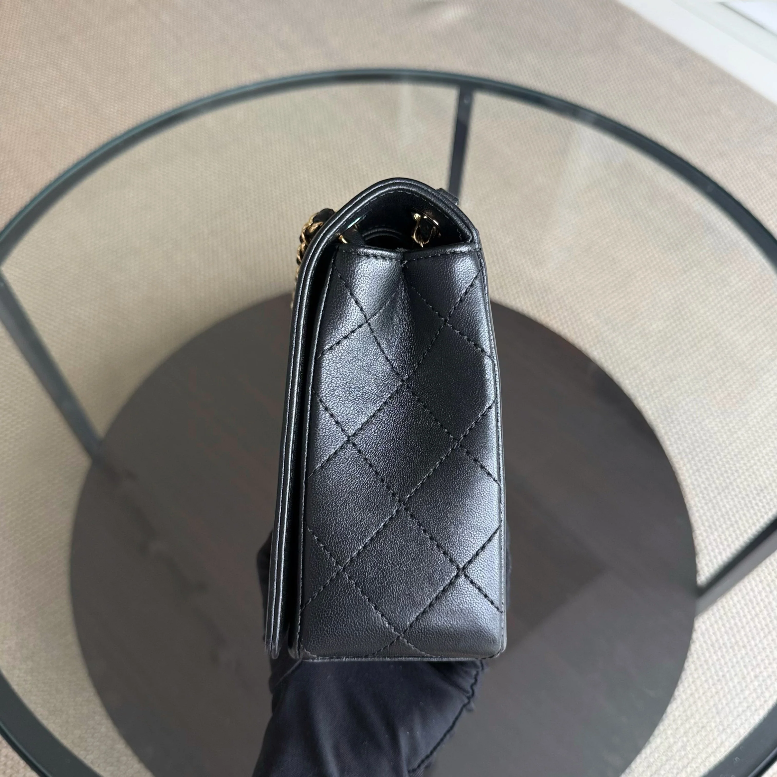 Chanel Seasonal Flap Mademoiselle - 28CM Quilted Lambskin Black Gold Hardware Series 23