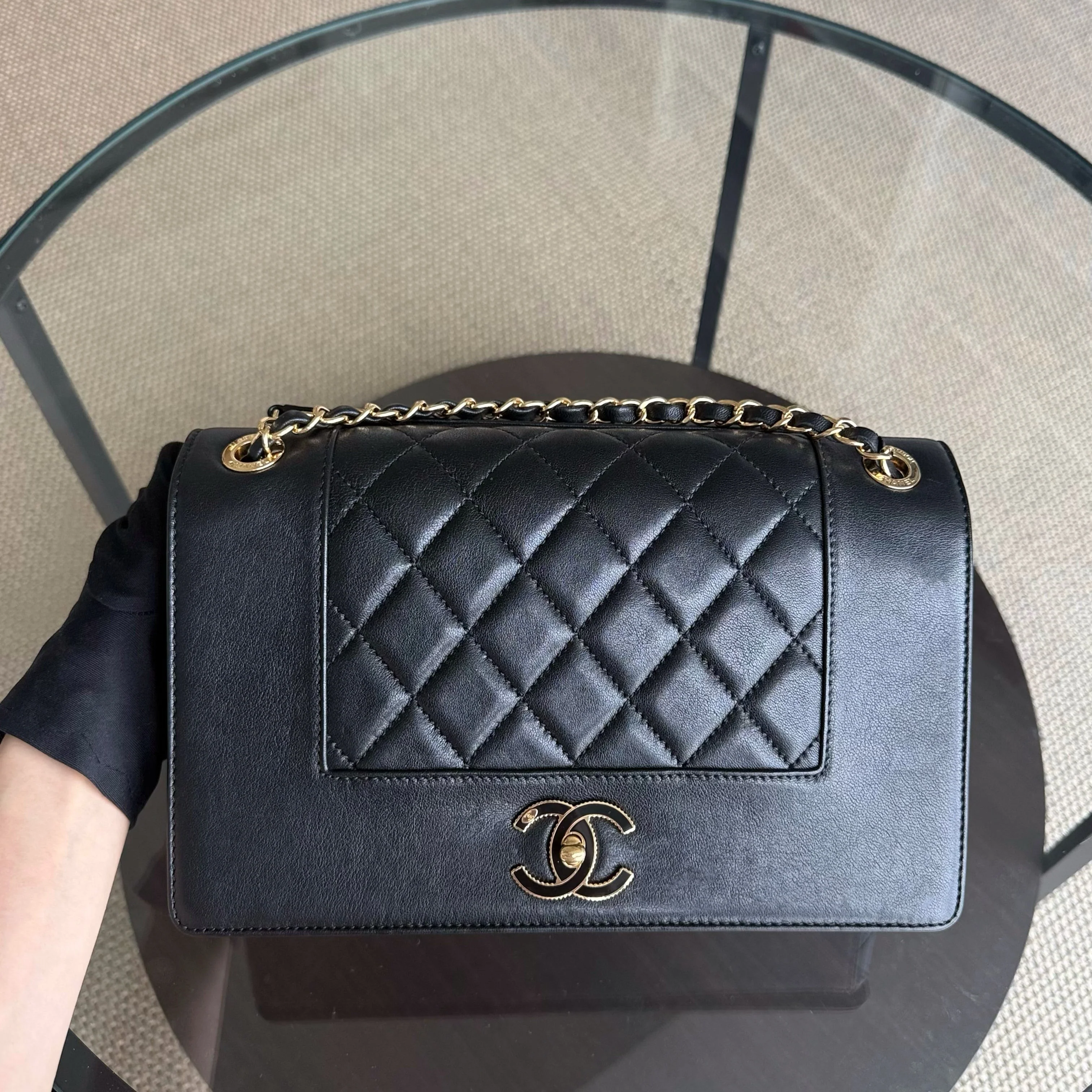 Chanel Seasonal Flap Mademoiselle - 28CM Quilted Lambskin Black Gold Hardware Series 23