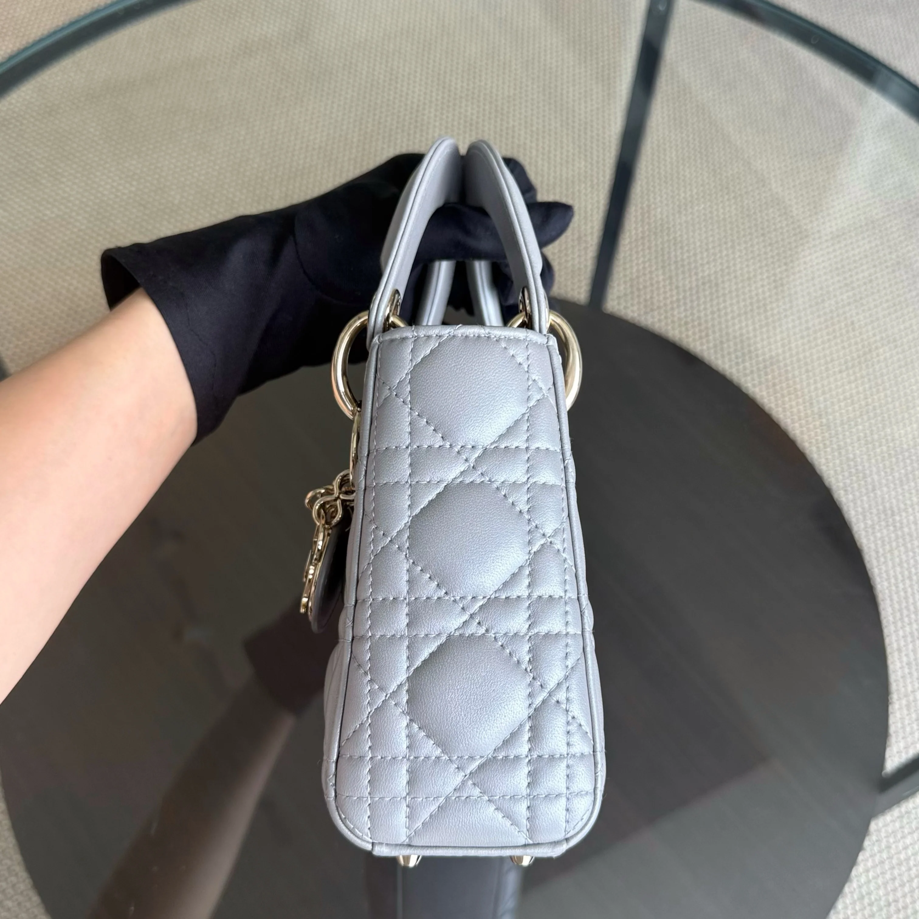 Dior Lady Mini - Cannage Lambskin Silver Gold Hardware Chain Strap