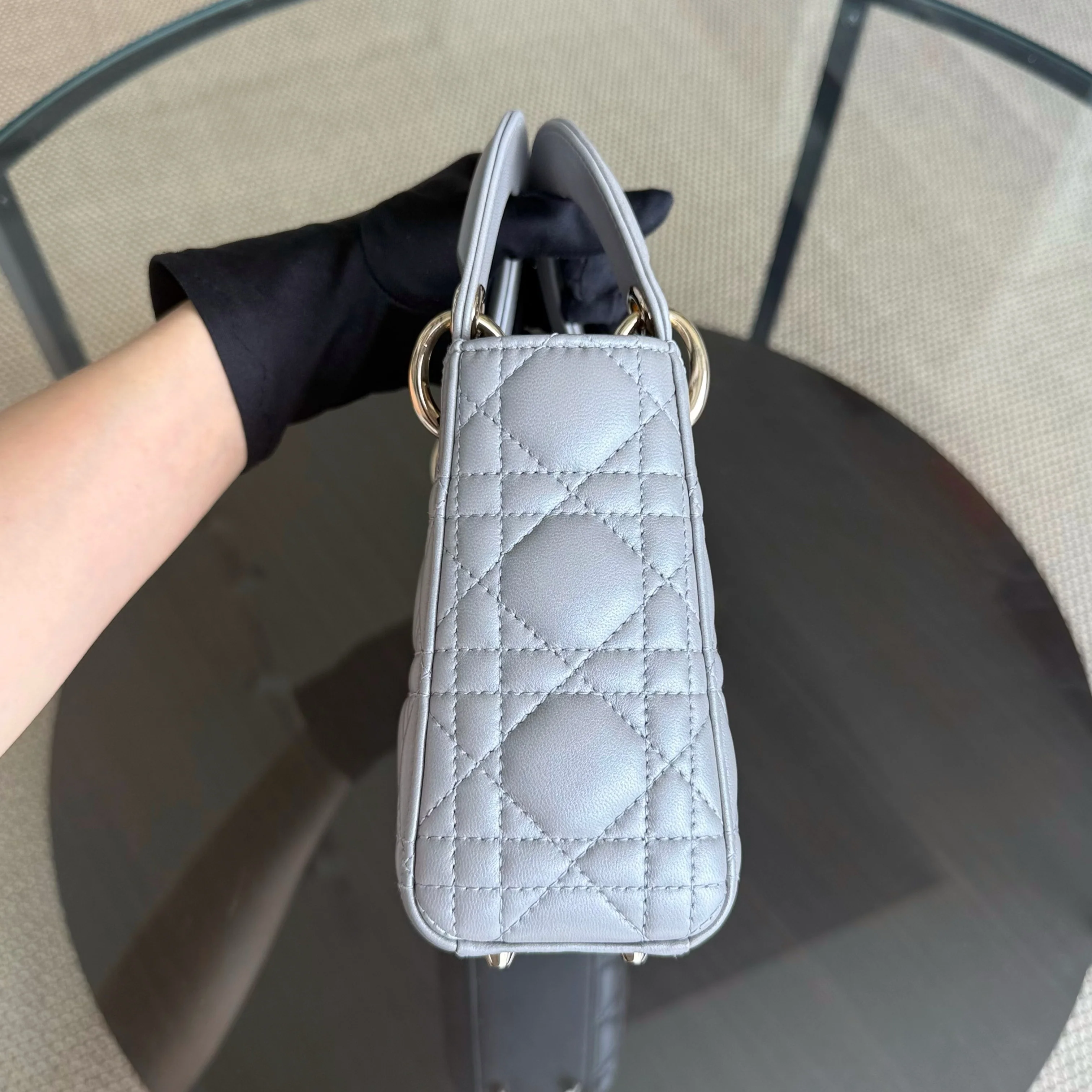 Dior Lady Mini - Cannage Lambskin Silver Gold Hardware Chain Strap