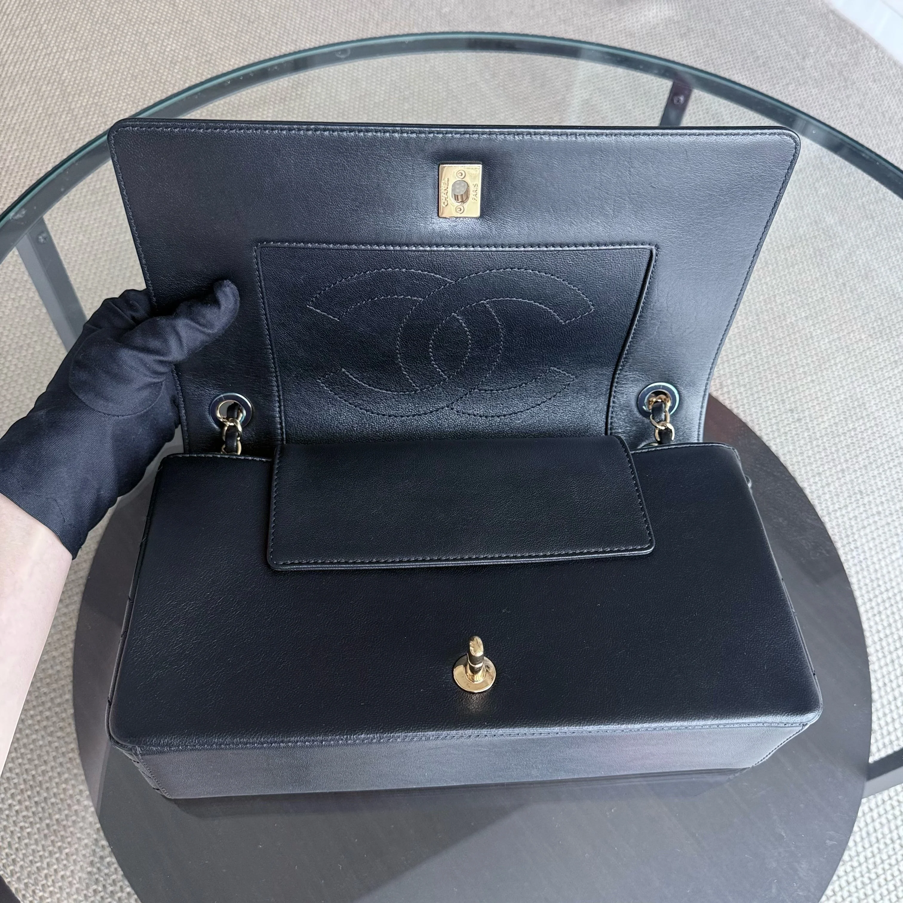 Chanel Seasonal Flap Mademoiselle - 28CM Quilted Lambskin Black Gold Hardware Series 23