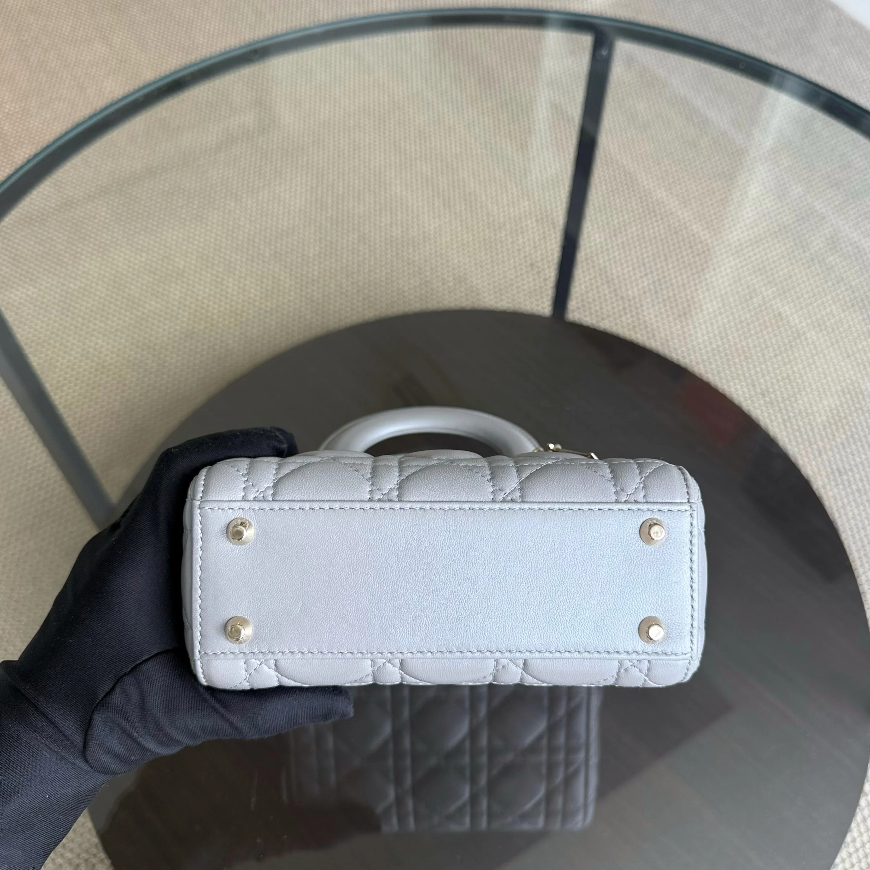 Dior Lady Mini - Cannage Lambskin Silver Gold Hardware Chain Strap