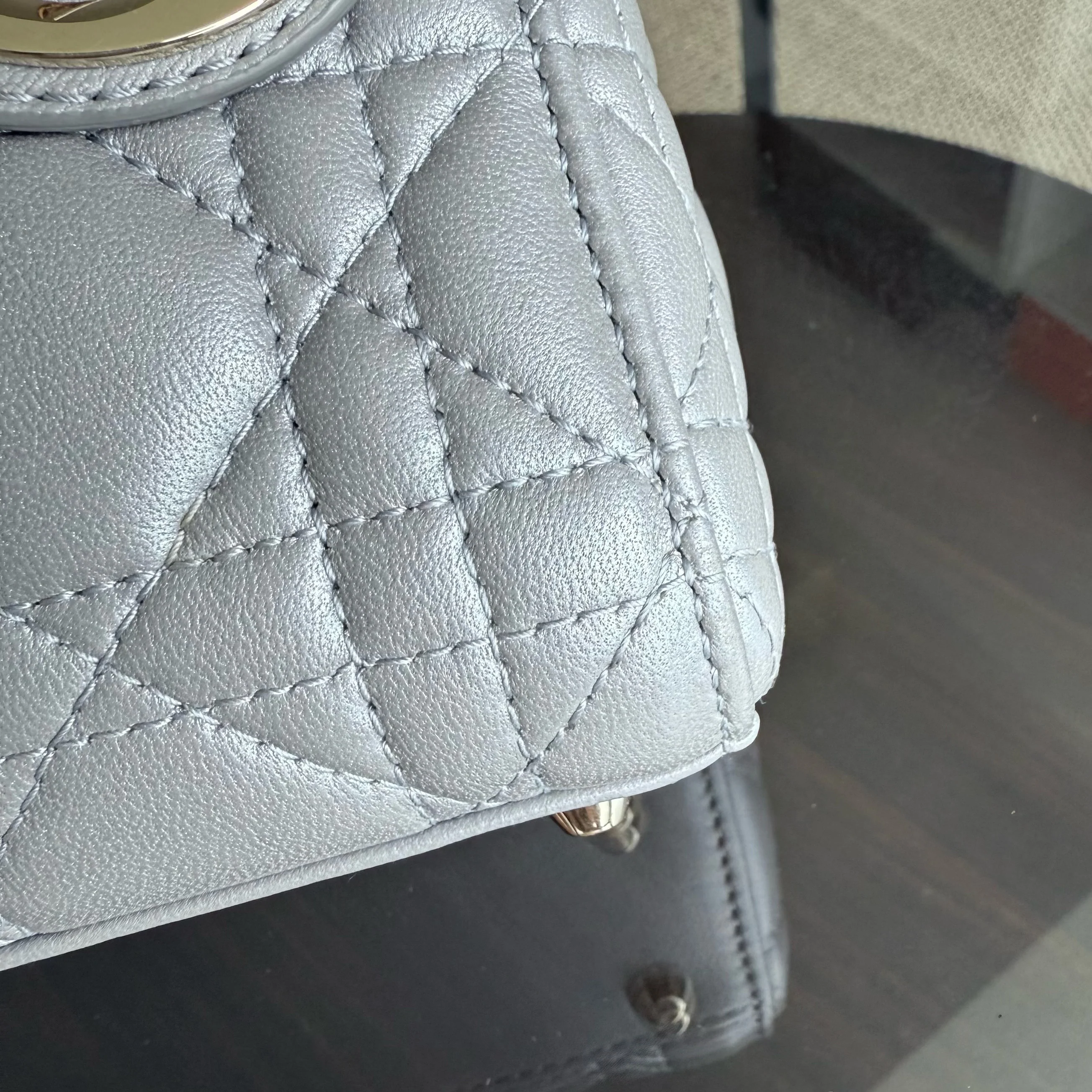 Dior Lady Mini - Cannage Lambskin Silver Gold Hardware Chain Strap