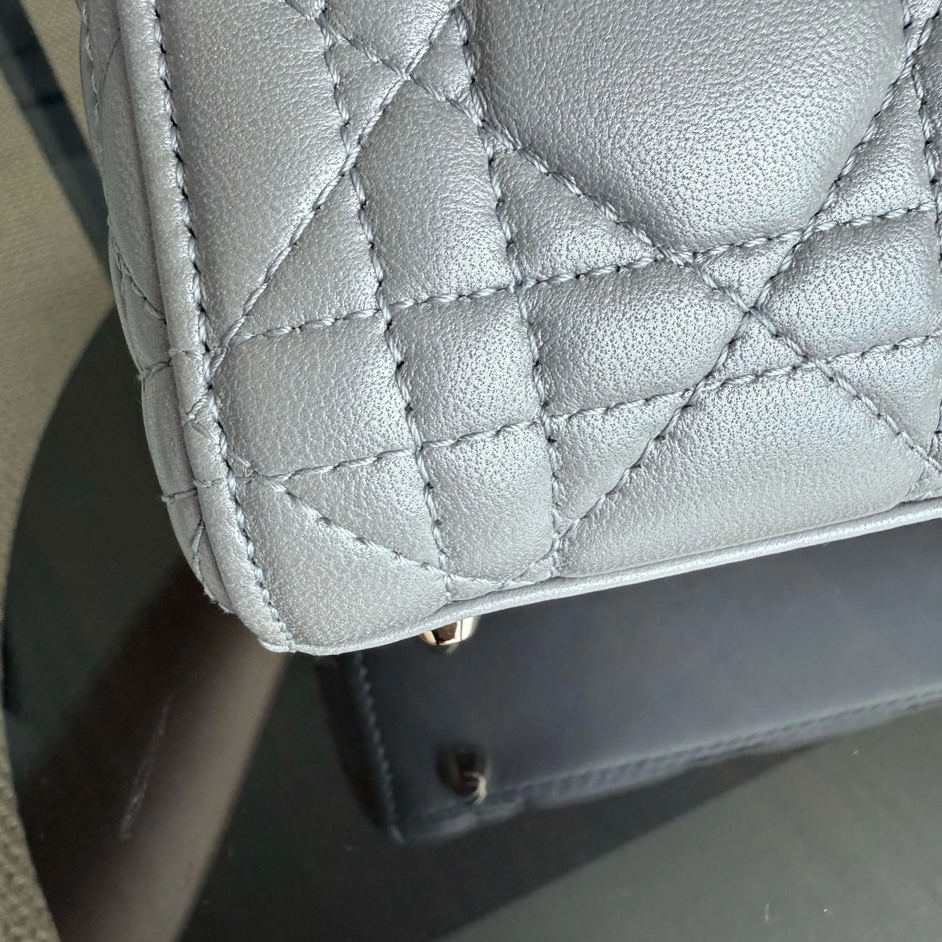 Dior Lady Mini - Cannage Lambskin Silver Gold Hardware Chain Strap