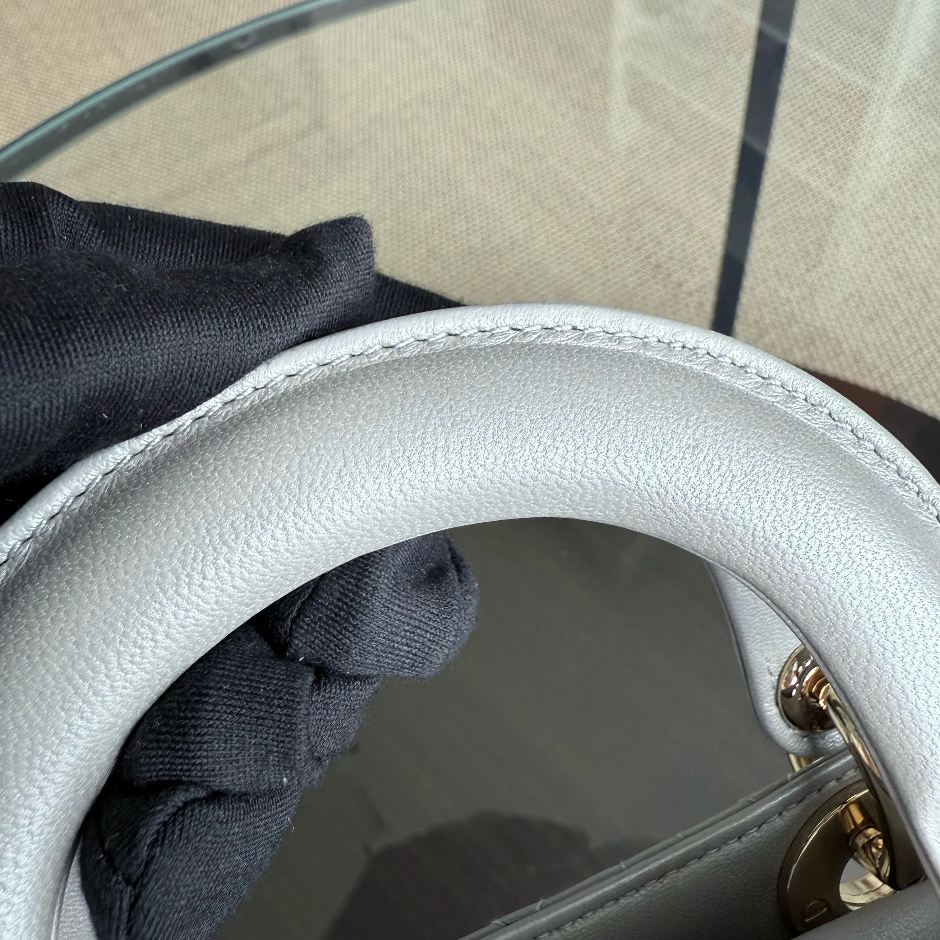 Dior Lady Mini - Cannage Lambskin Silver Gold Hardware Chain Strap