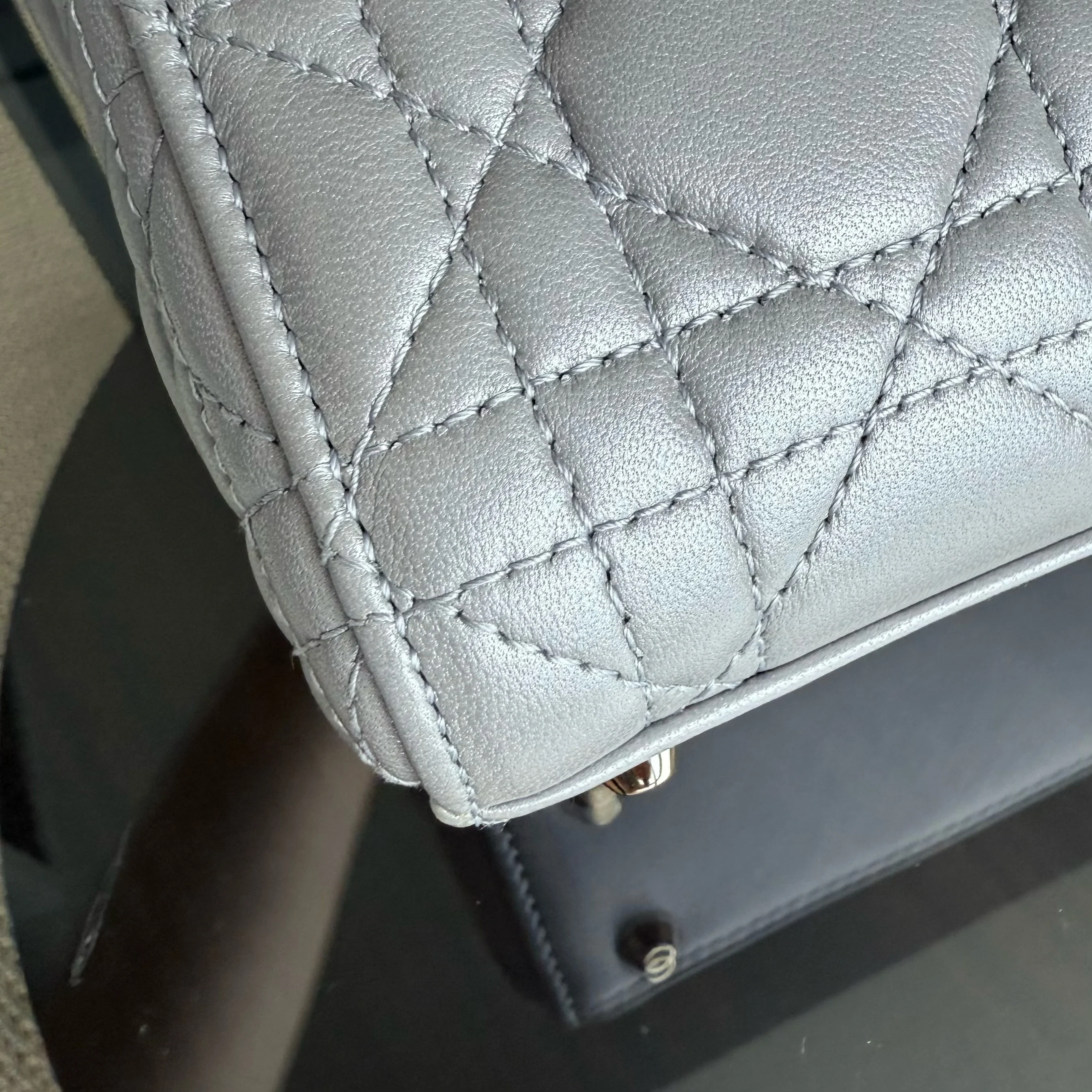 Dior Lady Mini - Cannage Lambskin Silver Gold Hardware Chain Strap