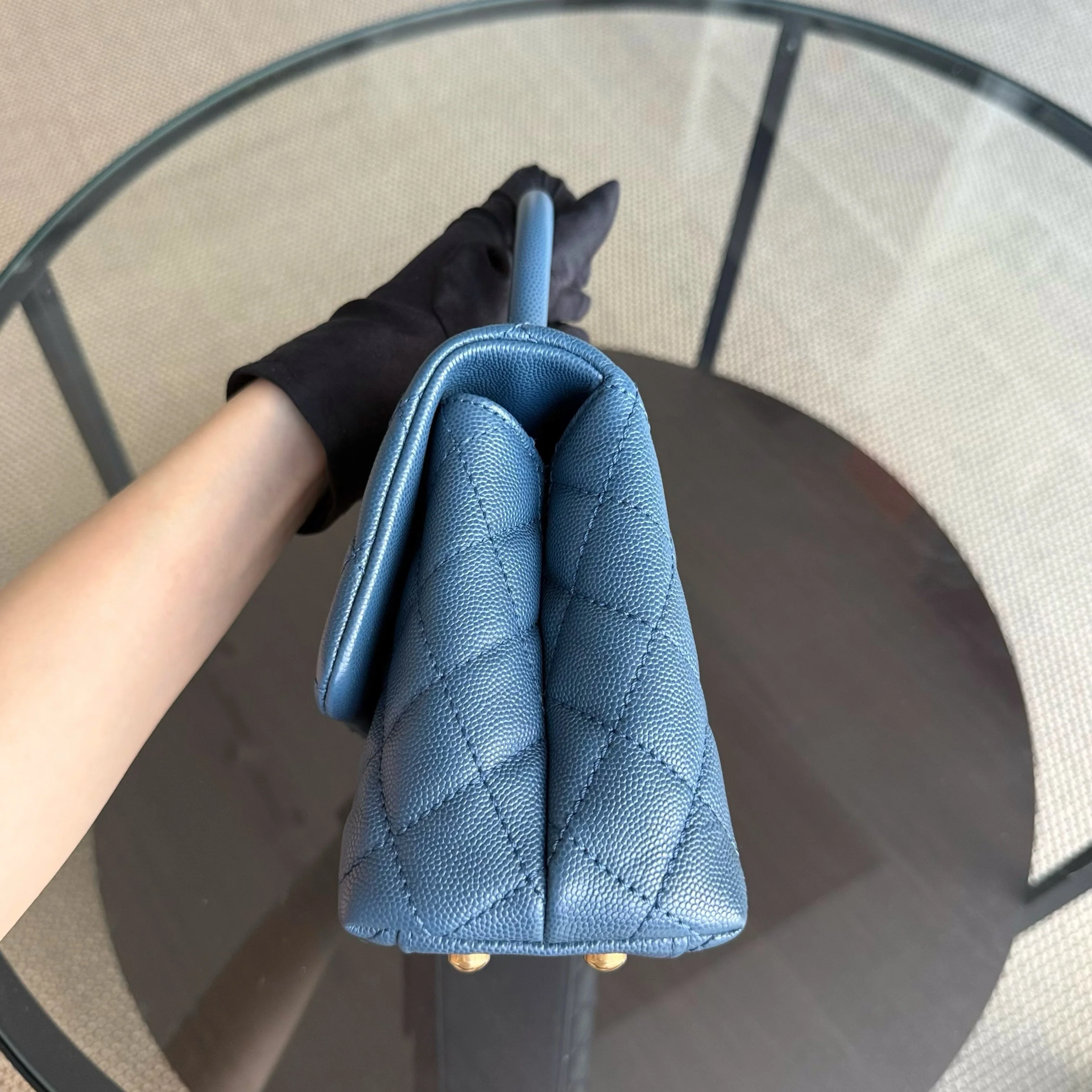 Chanel Coco Handle Small - Caviar Quilted Grained Calfskin Blue Gold Hardware Series 24