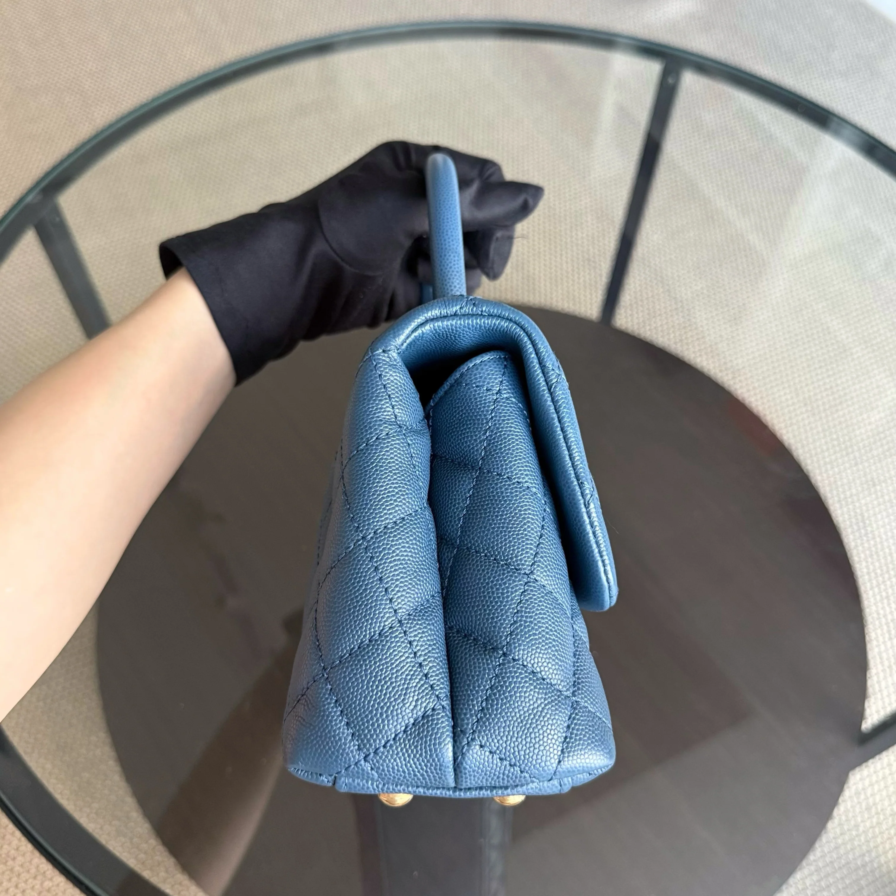 Chanel Coco Handle Small - Caviar Quilted Grained Calfskin Blue Gold Hardware Series 24