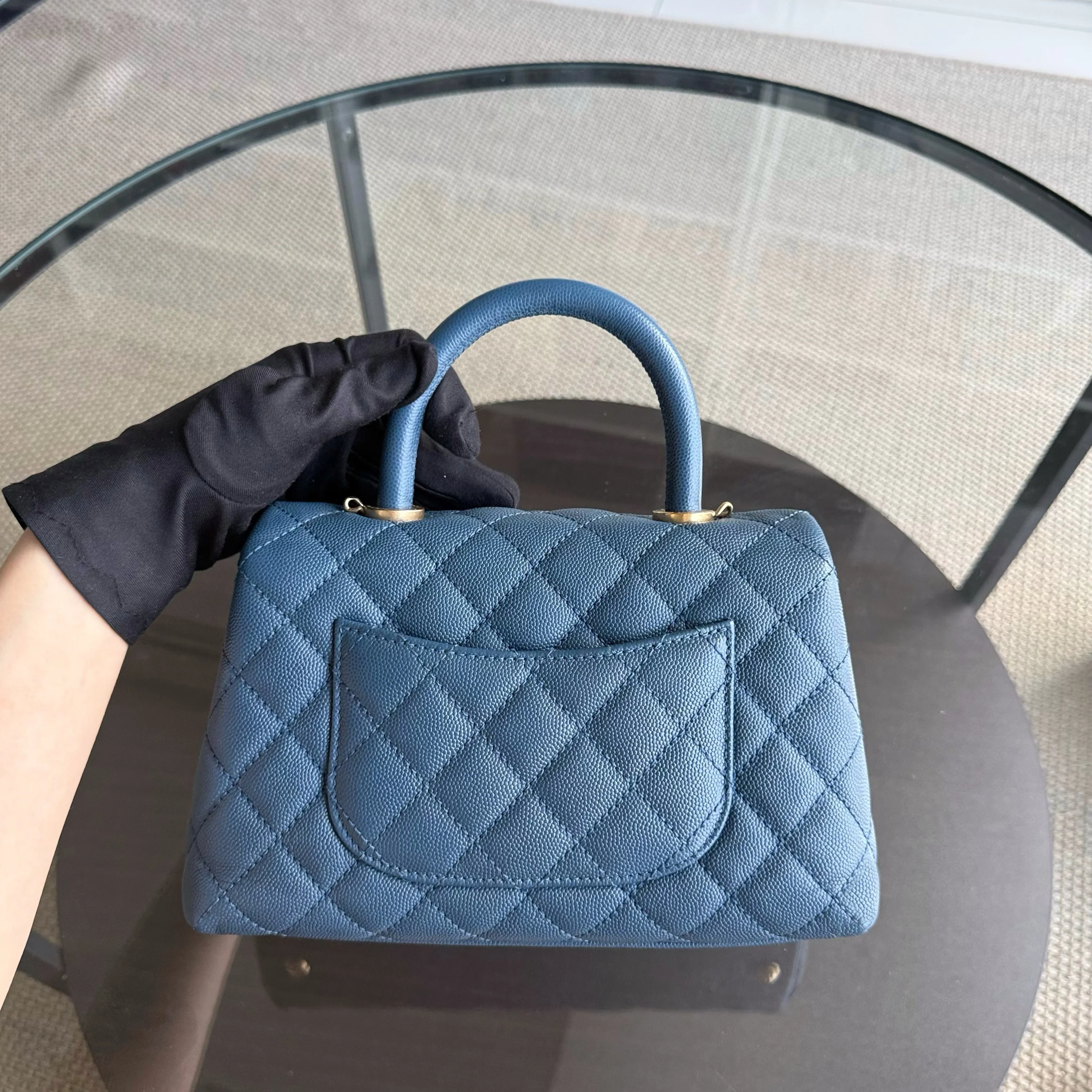 Chanel Coco Handle Small - Caviar Quilted Grained Calfskin Blue Gold Hardware Series 24