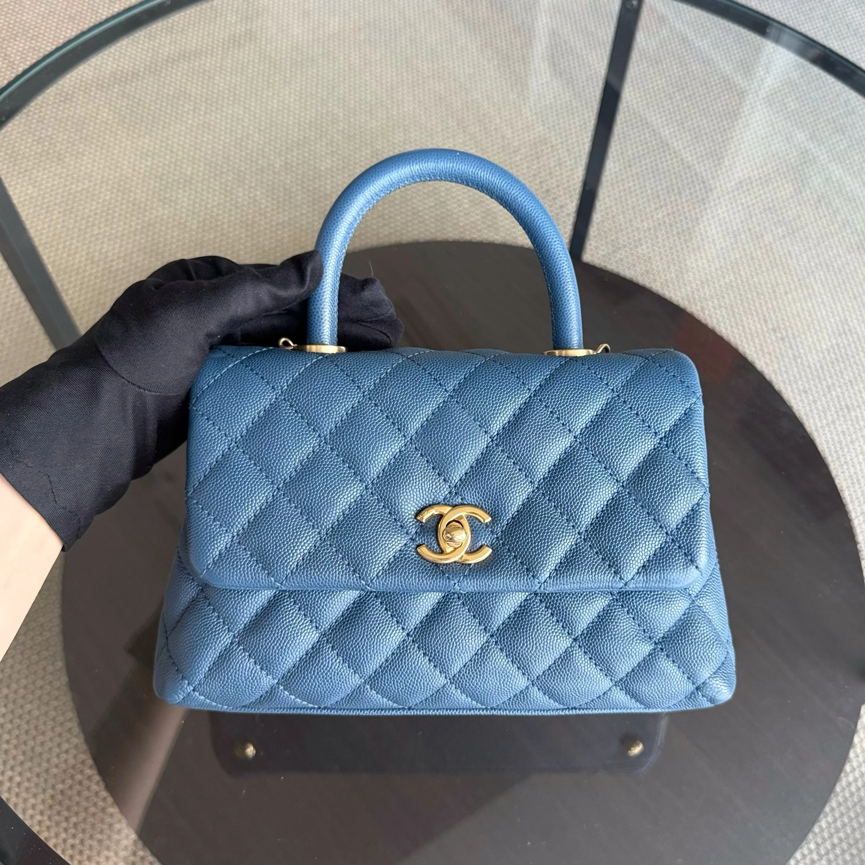 Chanel Coco Handle Small - Caviar Quilted Grained Calfskin Blue Gold Hardware Series 24