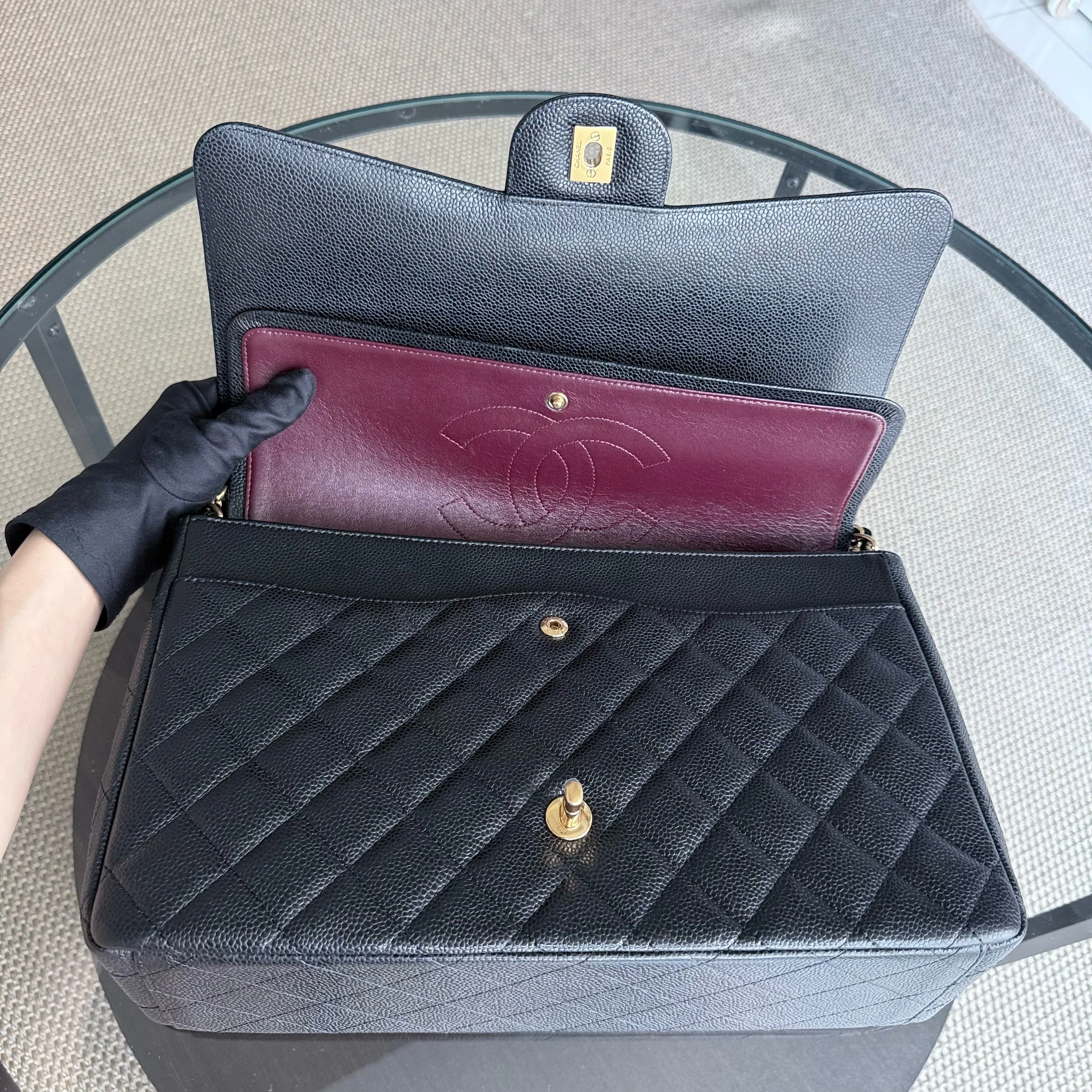 Chanel Classic Flap Maxi - Caviar 33CM Quilted Grained Calfskin Black Gold Hardware Series 19