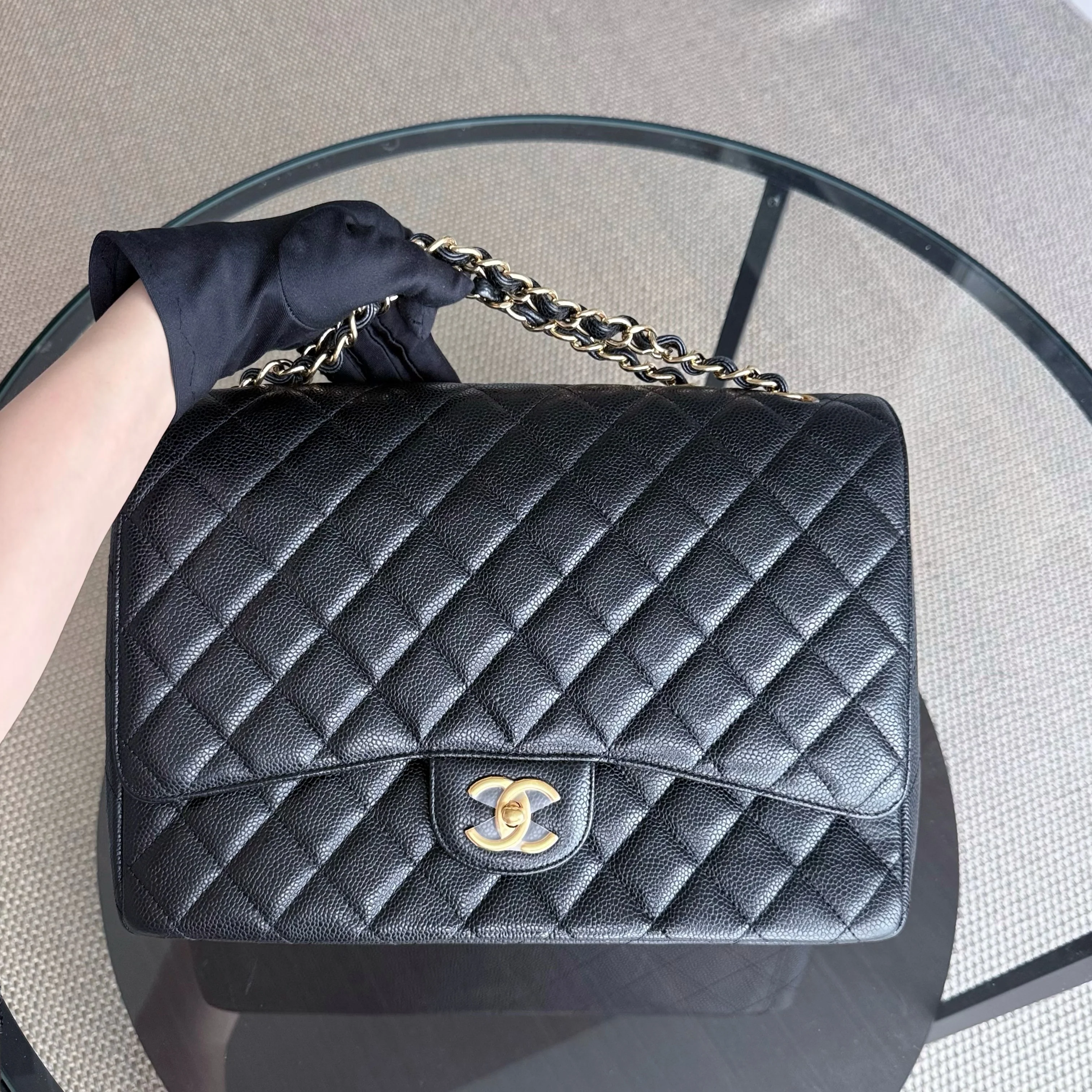 Chanel Classic Flap Maxi - Caviar 33CM Quilted Grained Calfskin Black Gold Hardware Series 19
