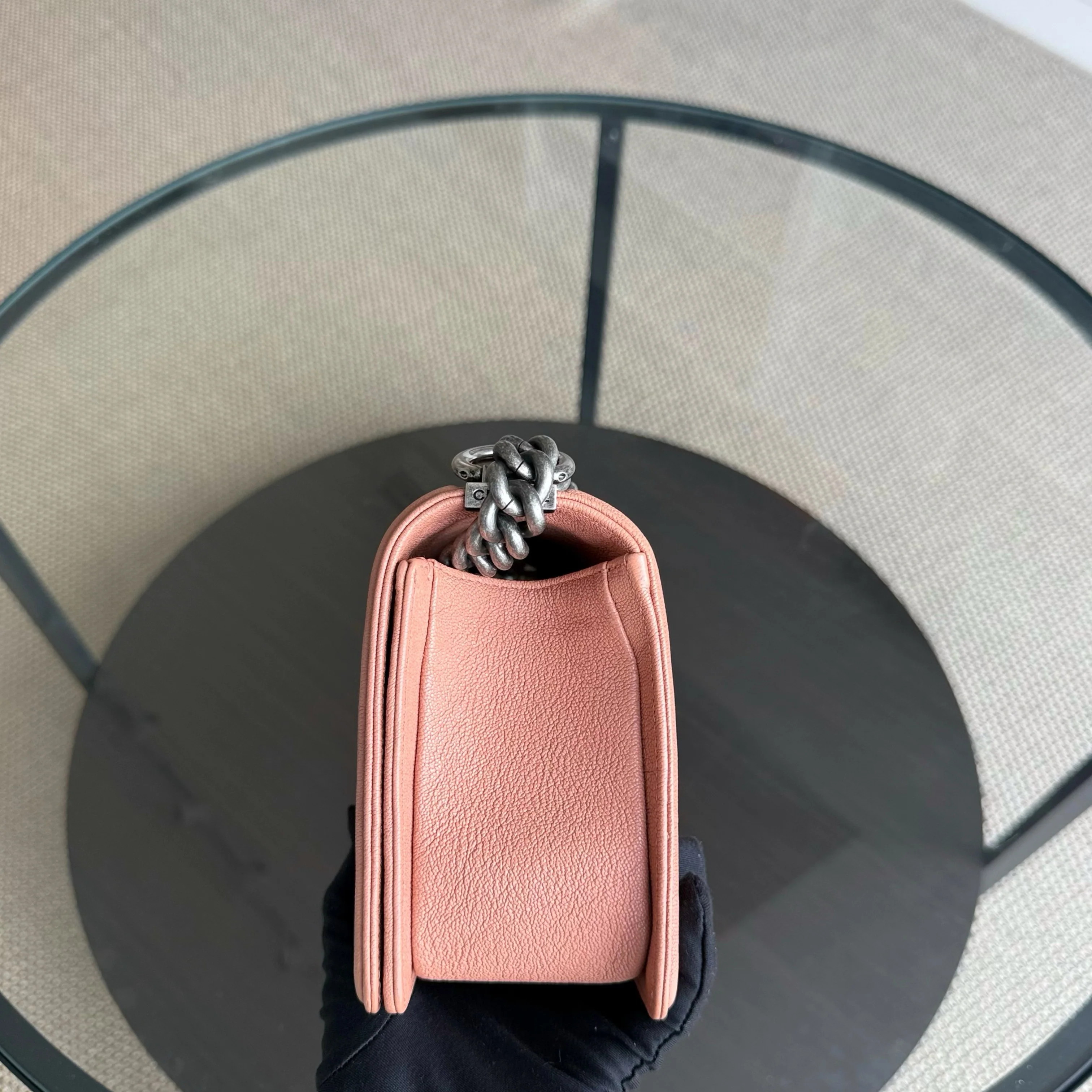 Chanel Boy Medium - Caviar 25CM Quilted Nude Blush Caramel Ruthenium Silver Hardware Series 26