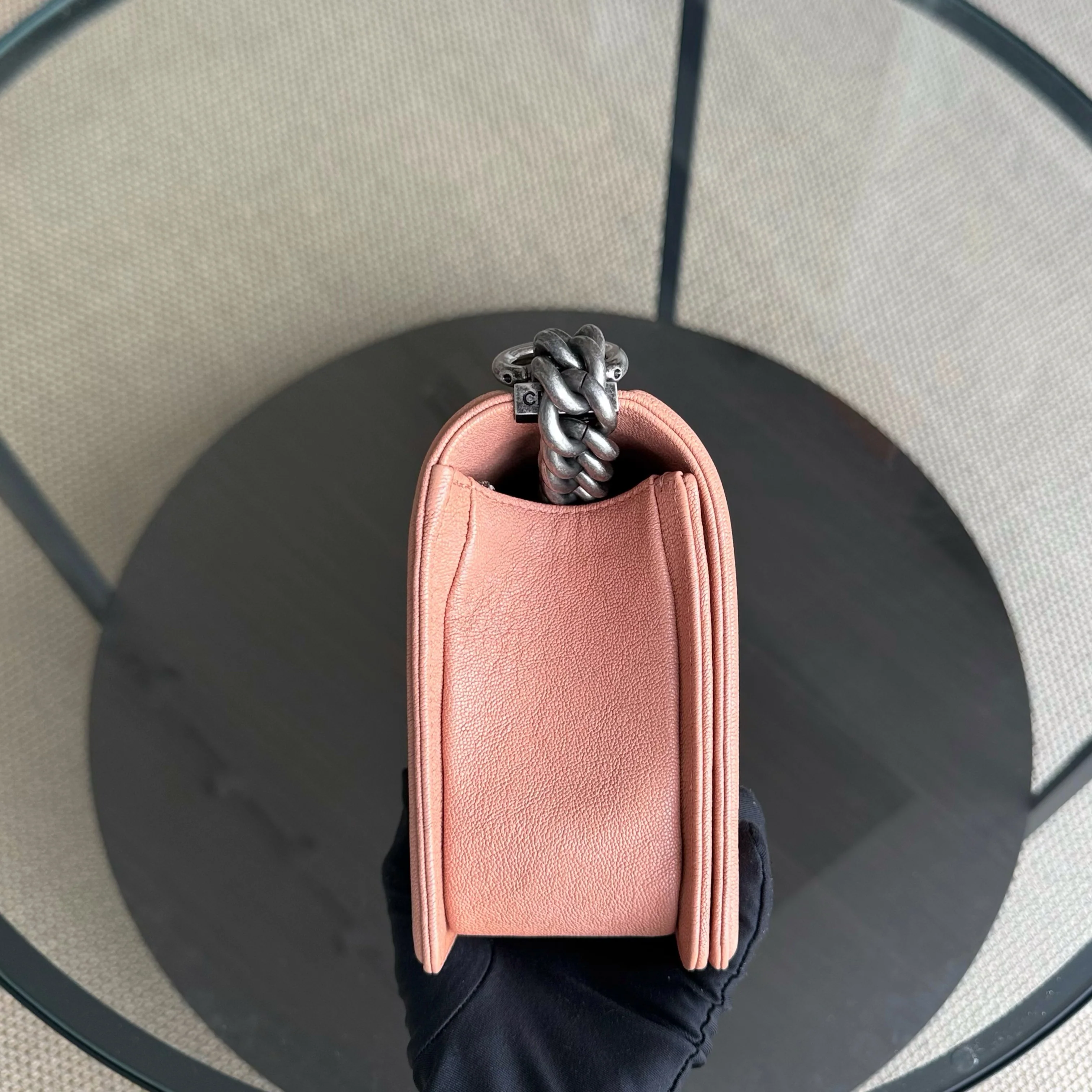 Chanel Boy Medium - Caviar 25CM Quilted Nude Blush Caramel Ruthenium Silver Hardware Series 26