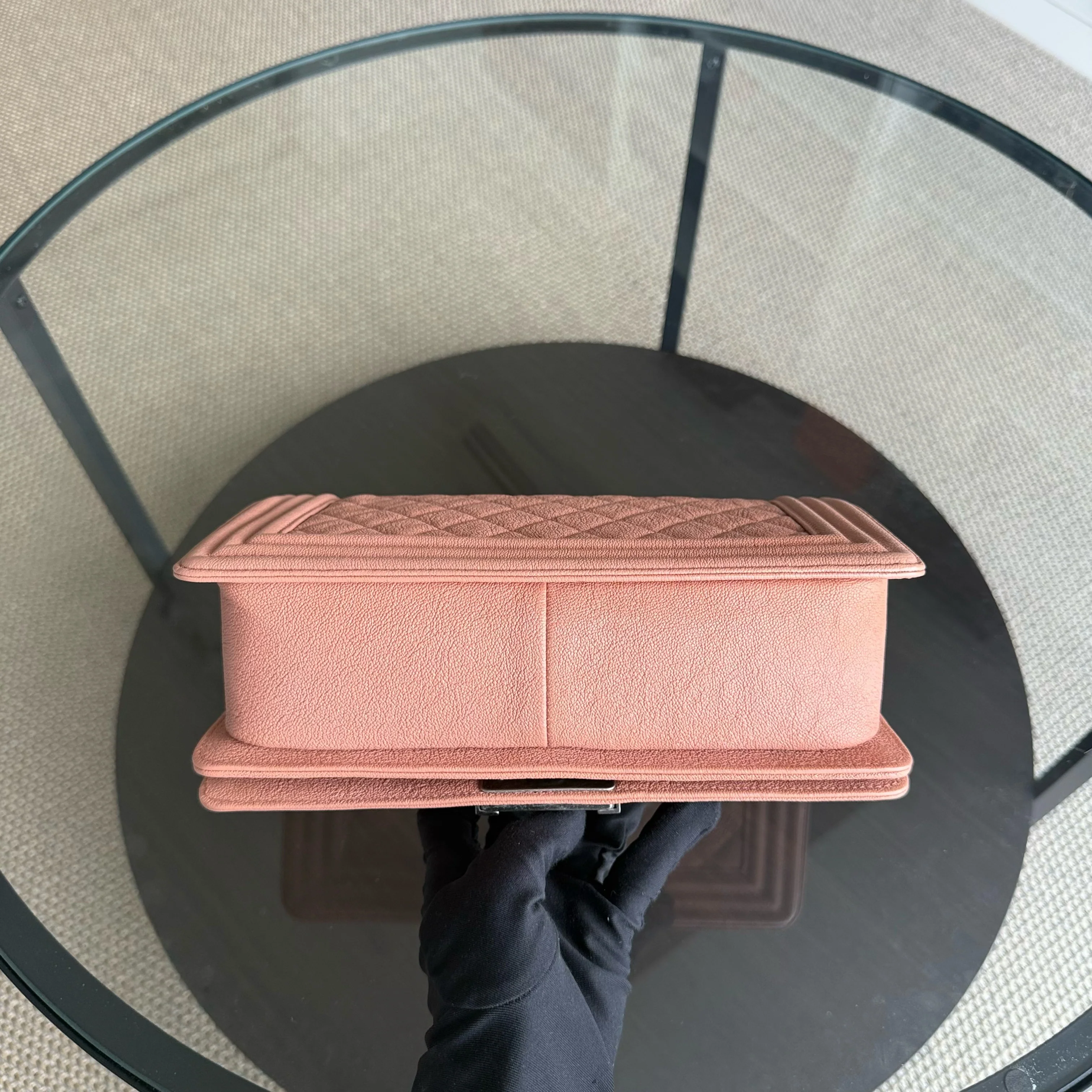 Chanel Boy Medium - Caviar 25CM Quilted Nude Blush Caramel Ruthenium Silver Hardware Series 26