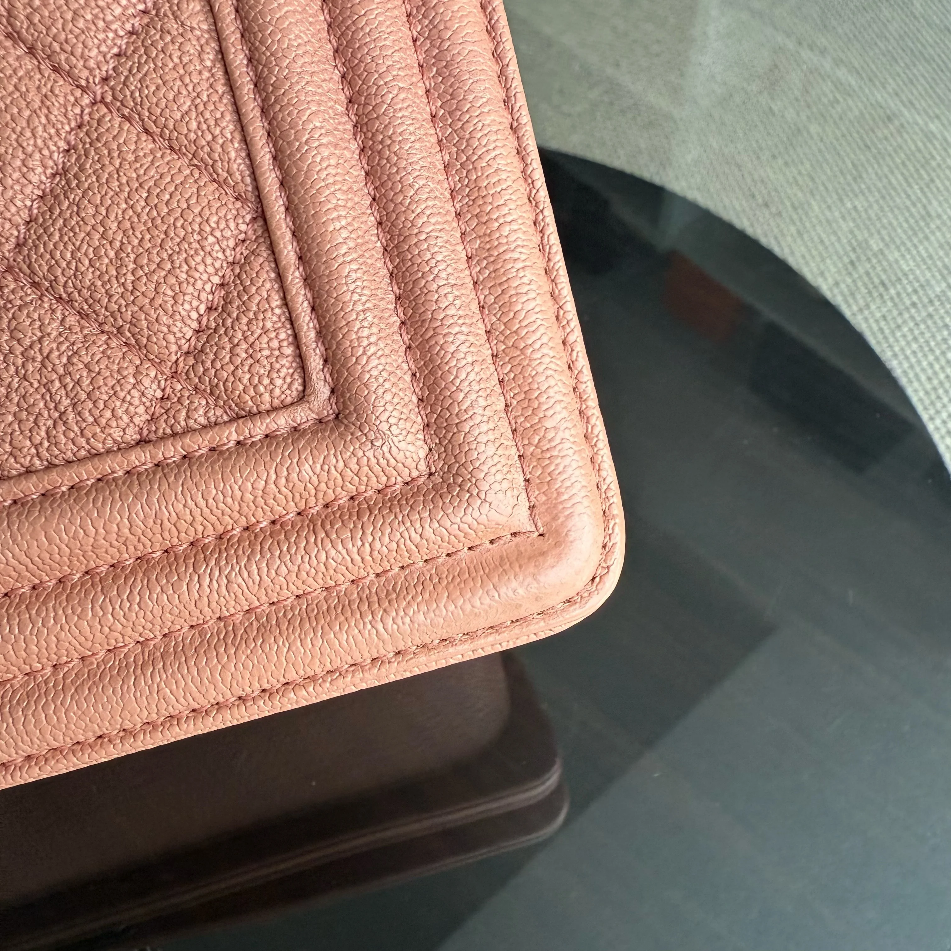 Chanel Boy Medium - Caviar 25CM Quilted Nude Blush Caramel Ruthenium Silver Hardware Series 26