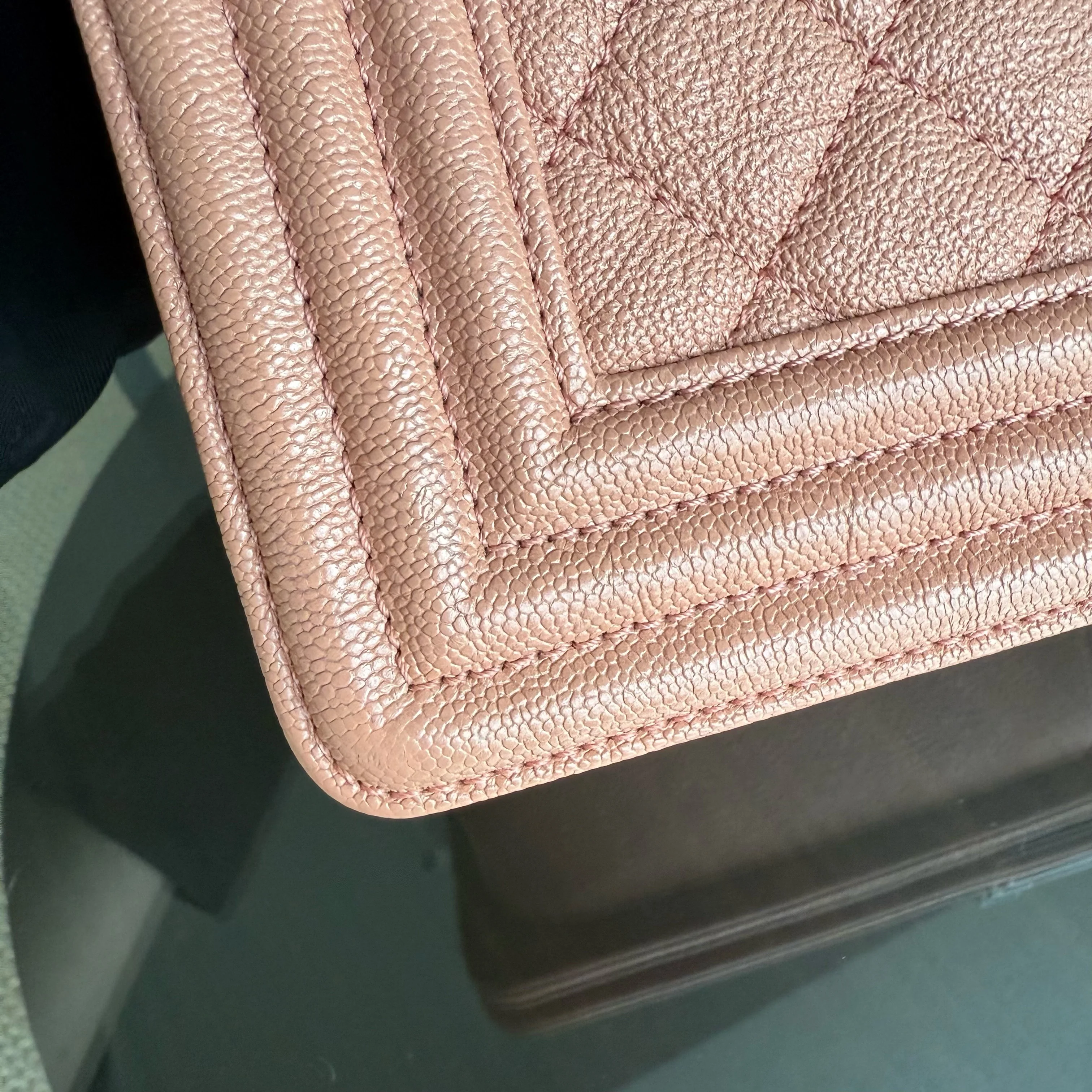 Chanel Boy Medium - Caviar 25CM Quilted Nude Blush Caramel Ruthenium Silver Hardware Series 26