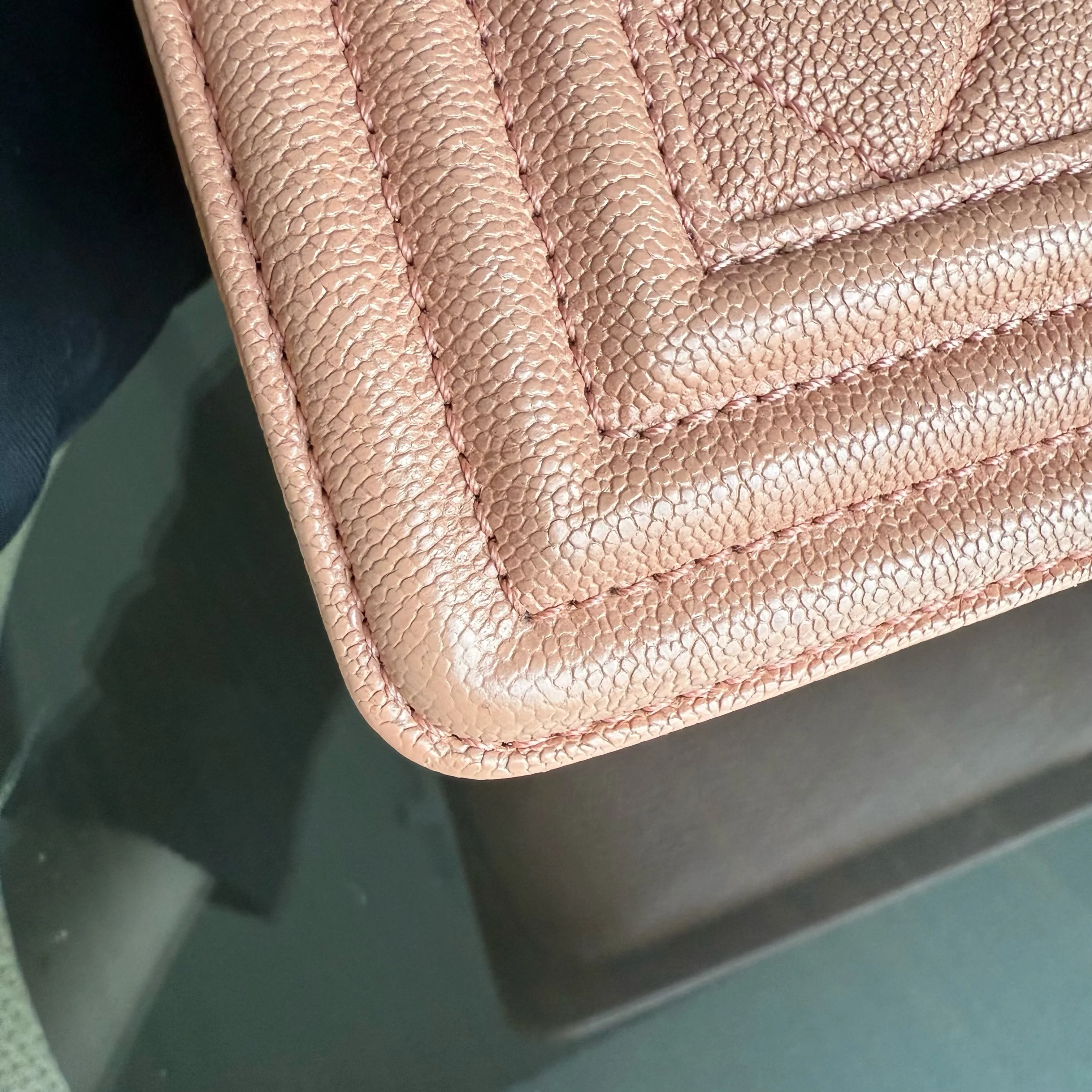 Chanel Boy Medium - Caviar 25CM Quilted Nude Blush Caramel Ruthenium Silver Hardware Series 26