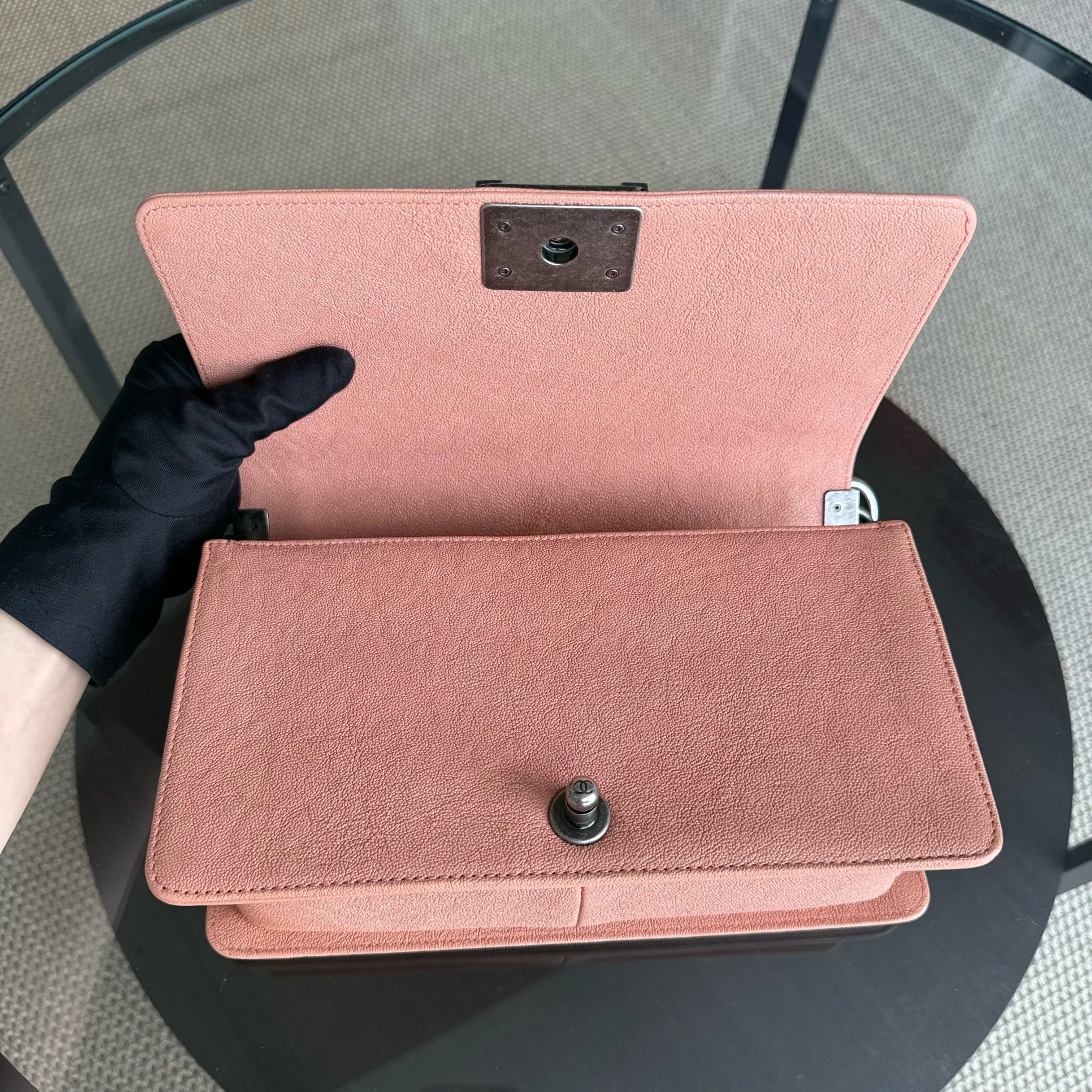 Chanel Boy Medium - Caviar 25CM Quilted Nude Blush Caramel Ruthenium Silver Hardware Series 26