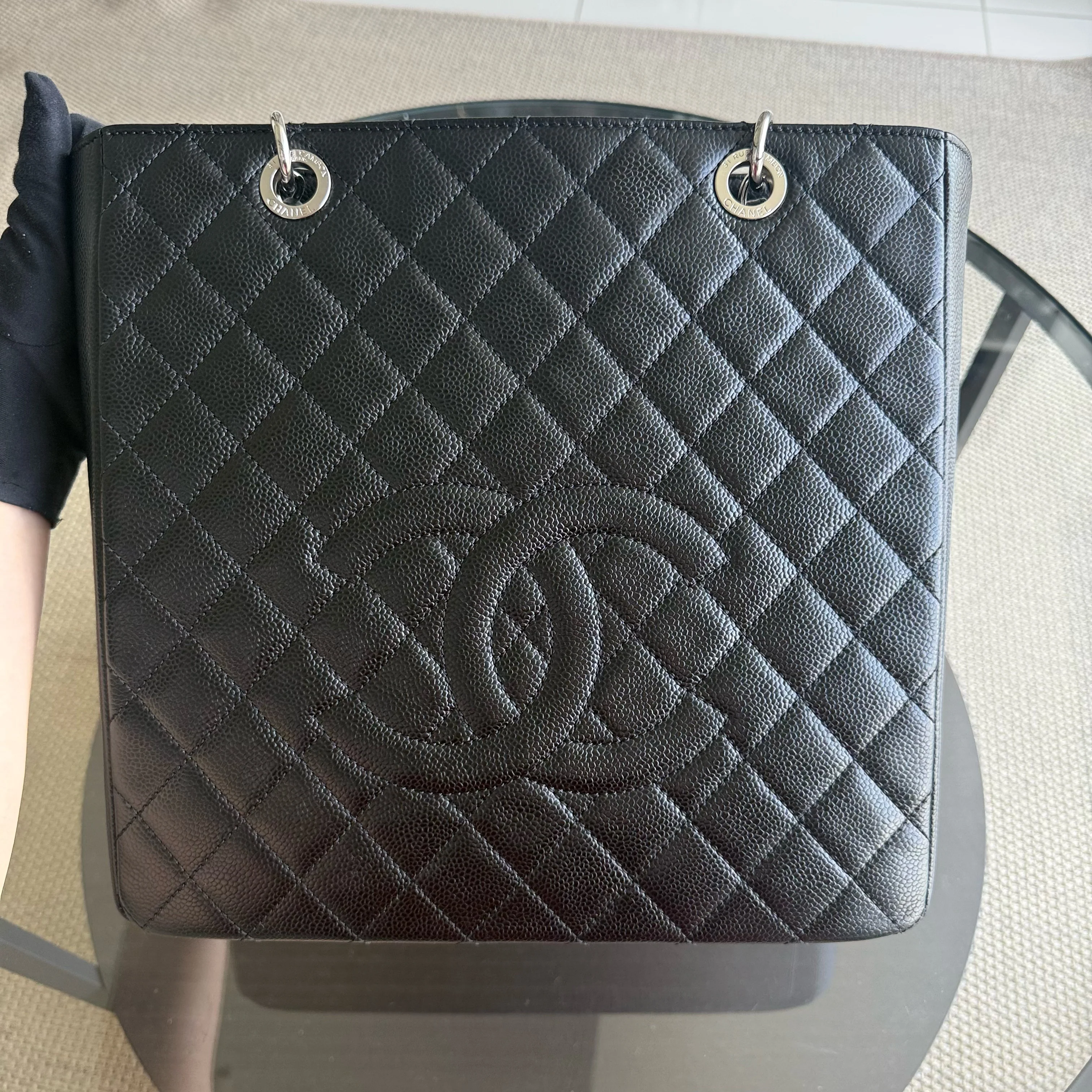 Chanel PST Petite Shopping Tote XL - Extra Large Caviar Grained Calfskin Black Silver Hardware Series 16