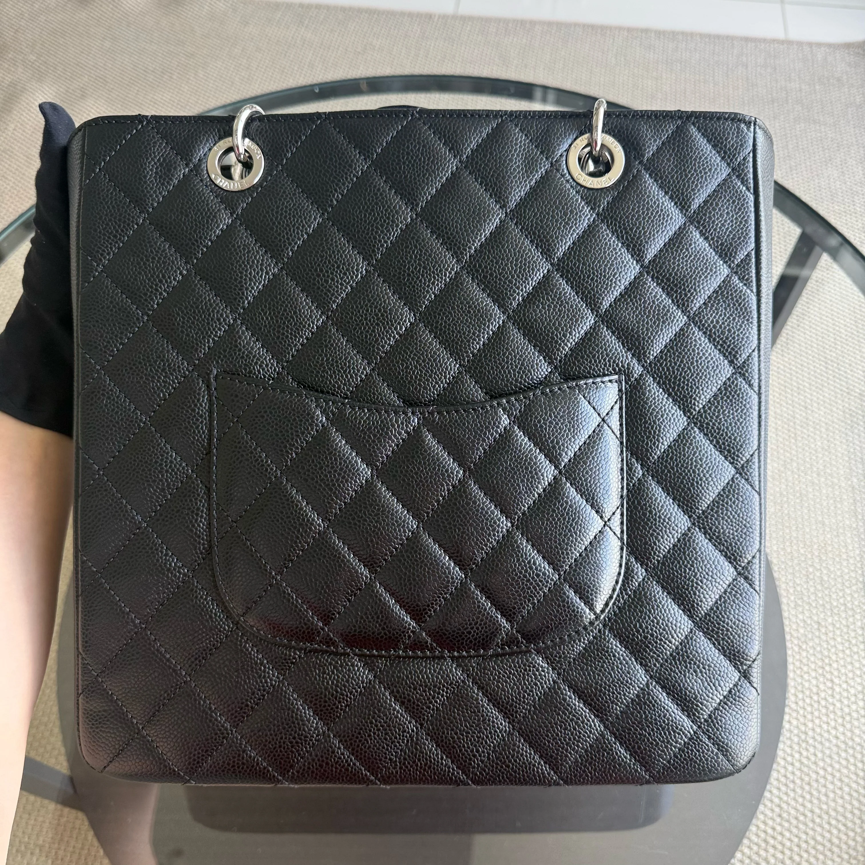Chanel PST Petite Shopping Tote XL - Extra Large Caviar Grained Calfskin Black Silver Hardware Series 16