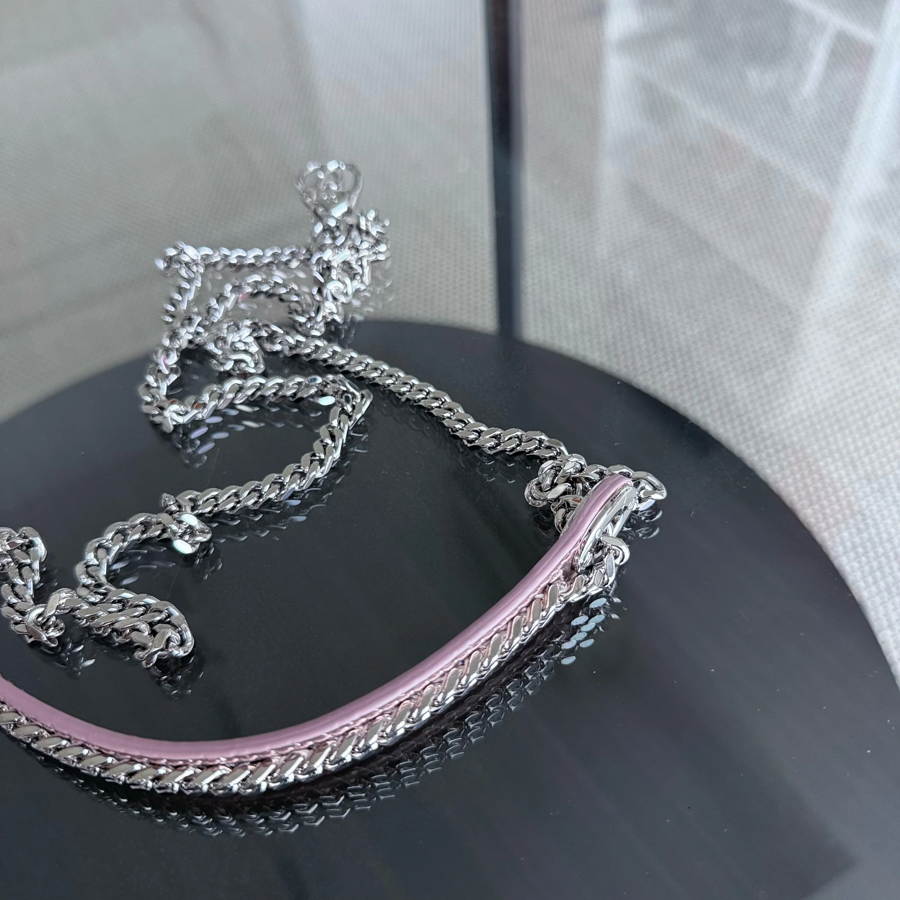 Dior Lady Mini - Calfskin Micro-Cannage Metallic Rose Gold Silver Hardware Chain Strap