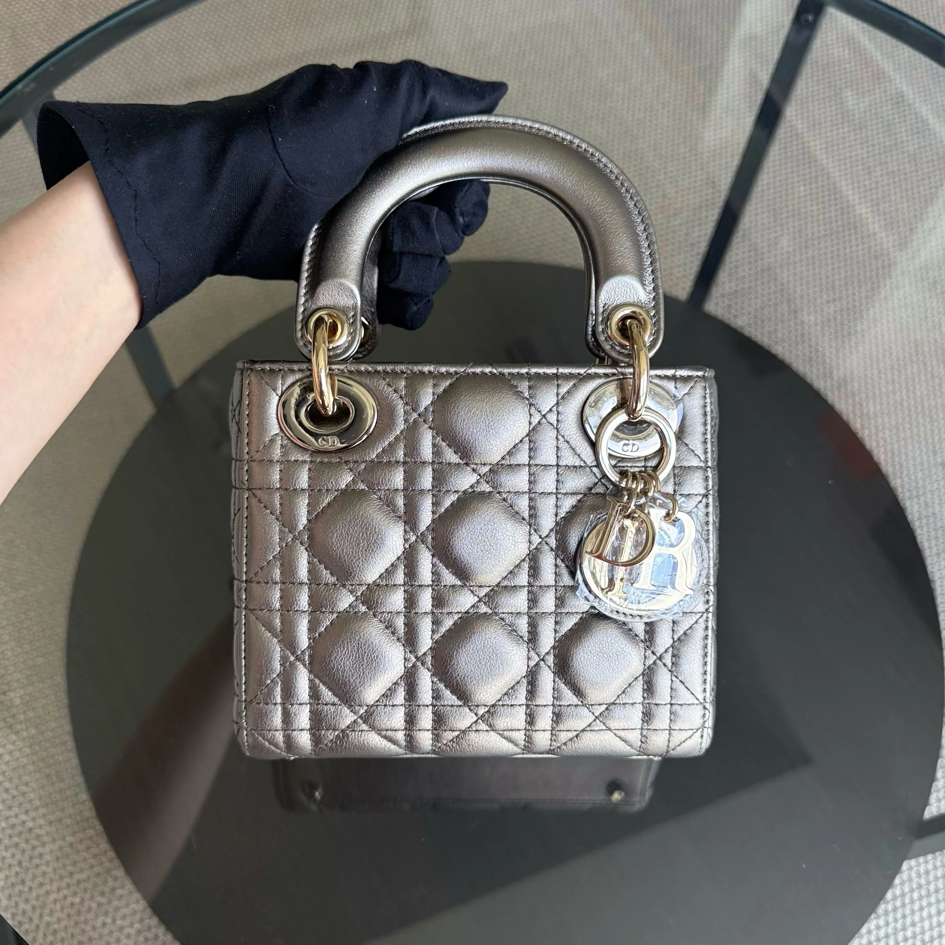 Dior Lady Mini - Cannage Calfskin Bronze Metallic Gold Hardware Chain Strap