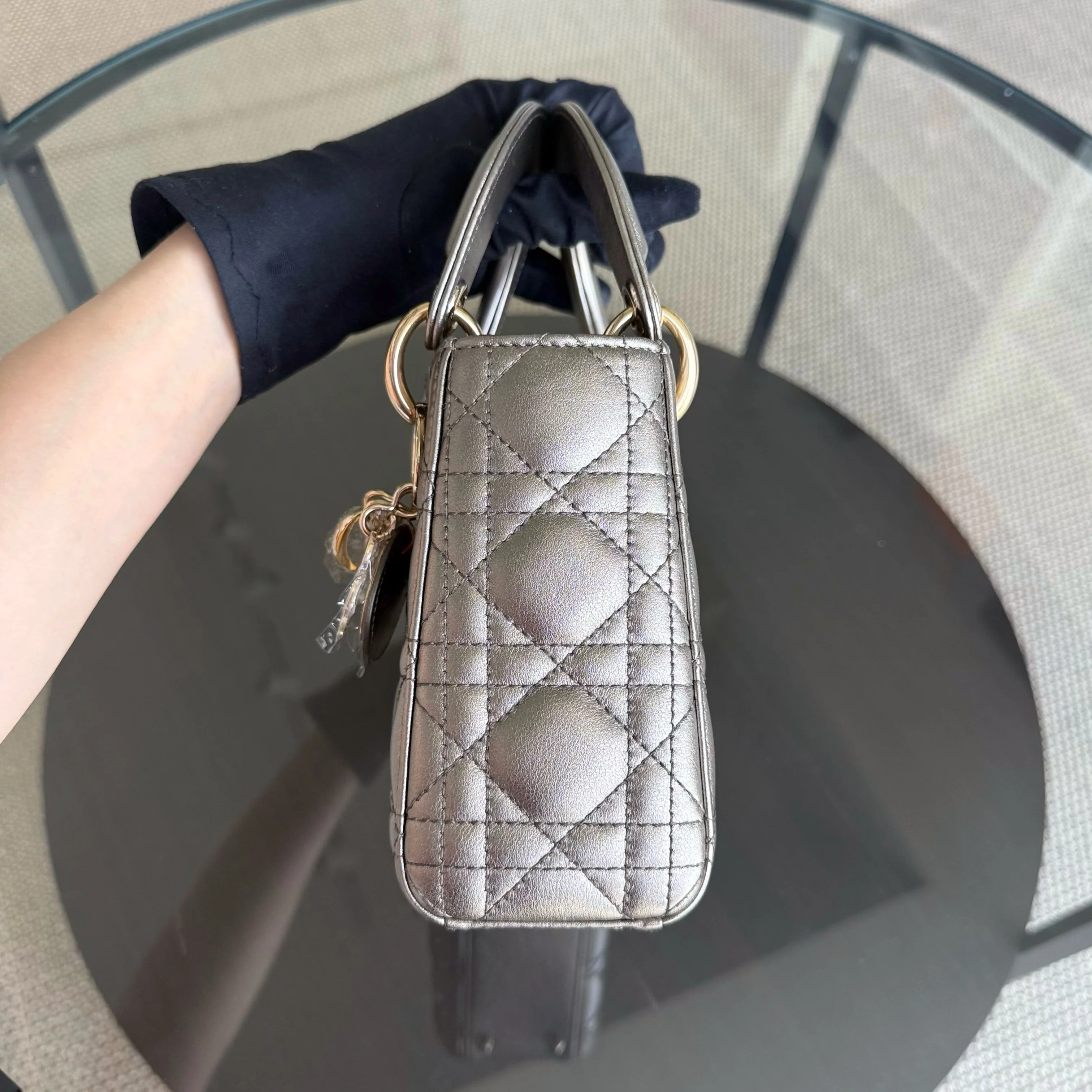 Dior Lady Mini - Cannage Calfskin Bronze Metallic Gold Hardware Chain Strap