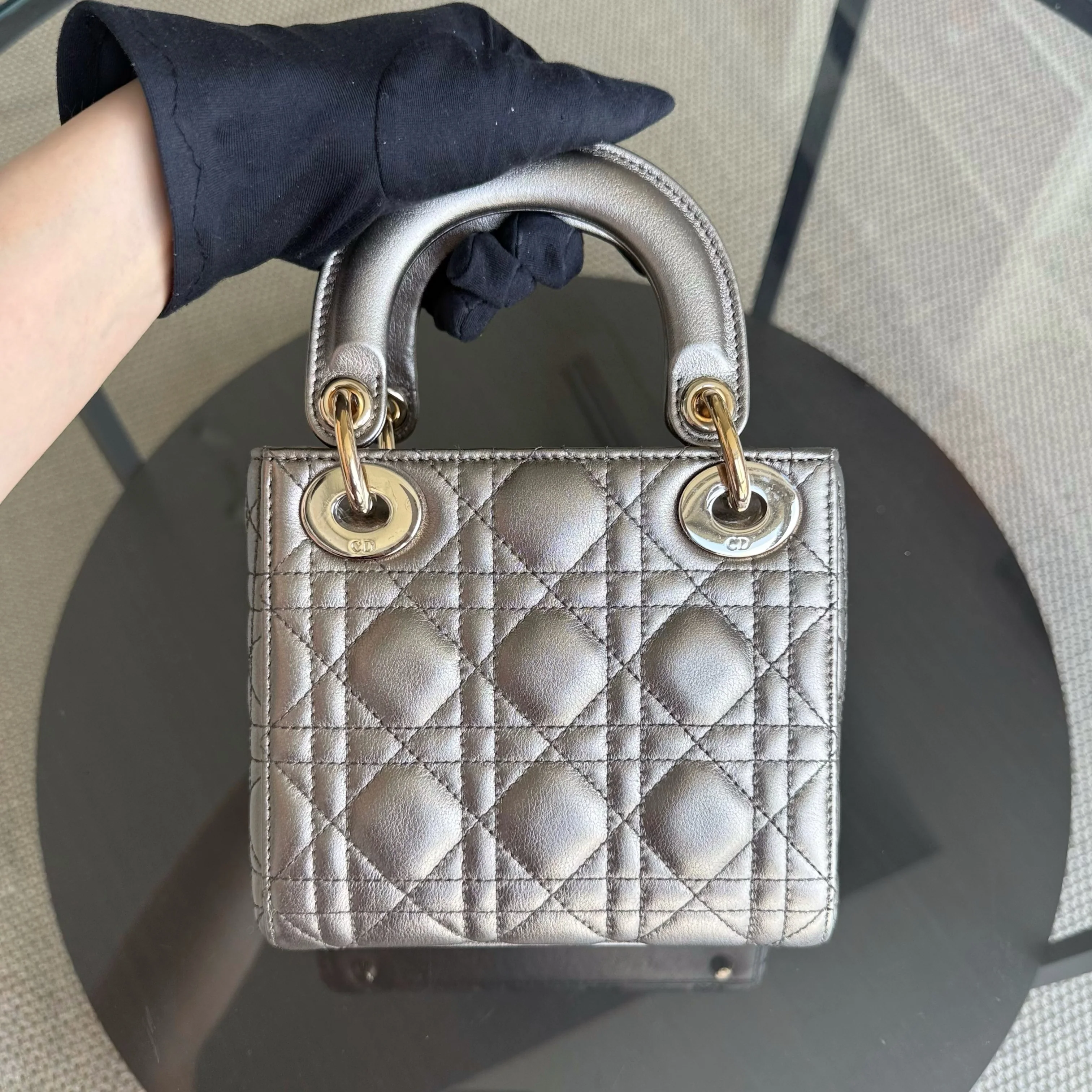 Dior Lady Mini - Cannage Calfskin Bronze Metallic Gold Hardware Chain Strap