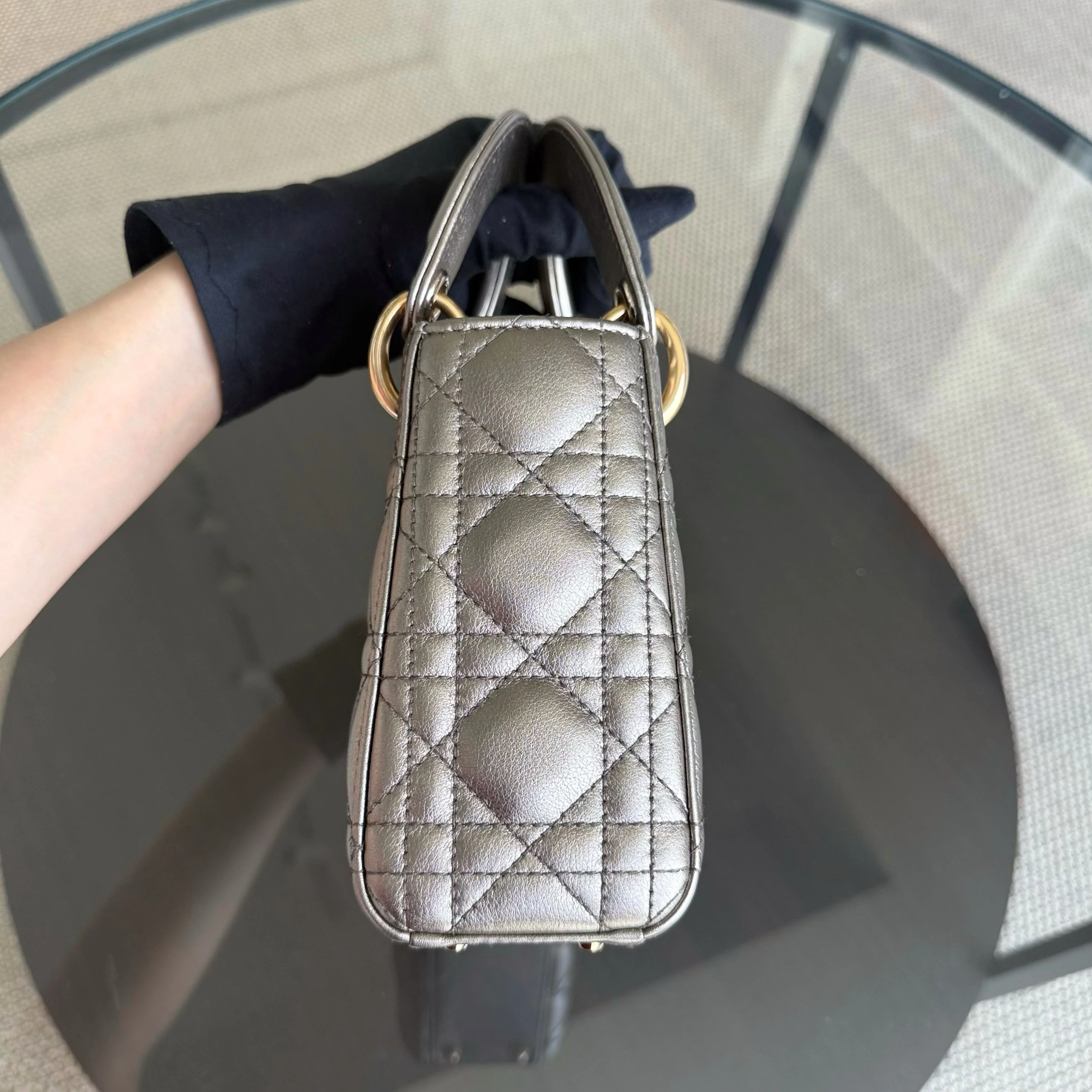 Dior Lady Mini - Cannage Calfskin Bronze Metallic Gold Hardware Chain Strap