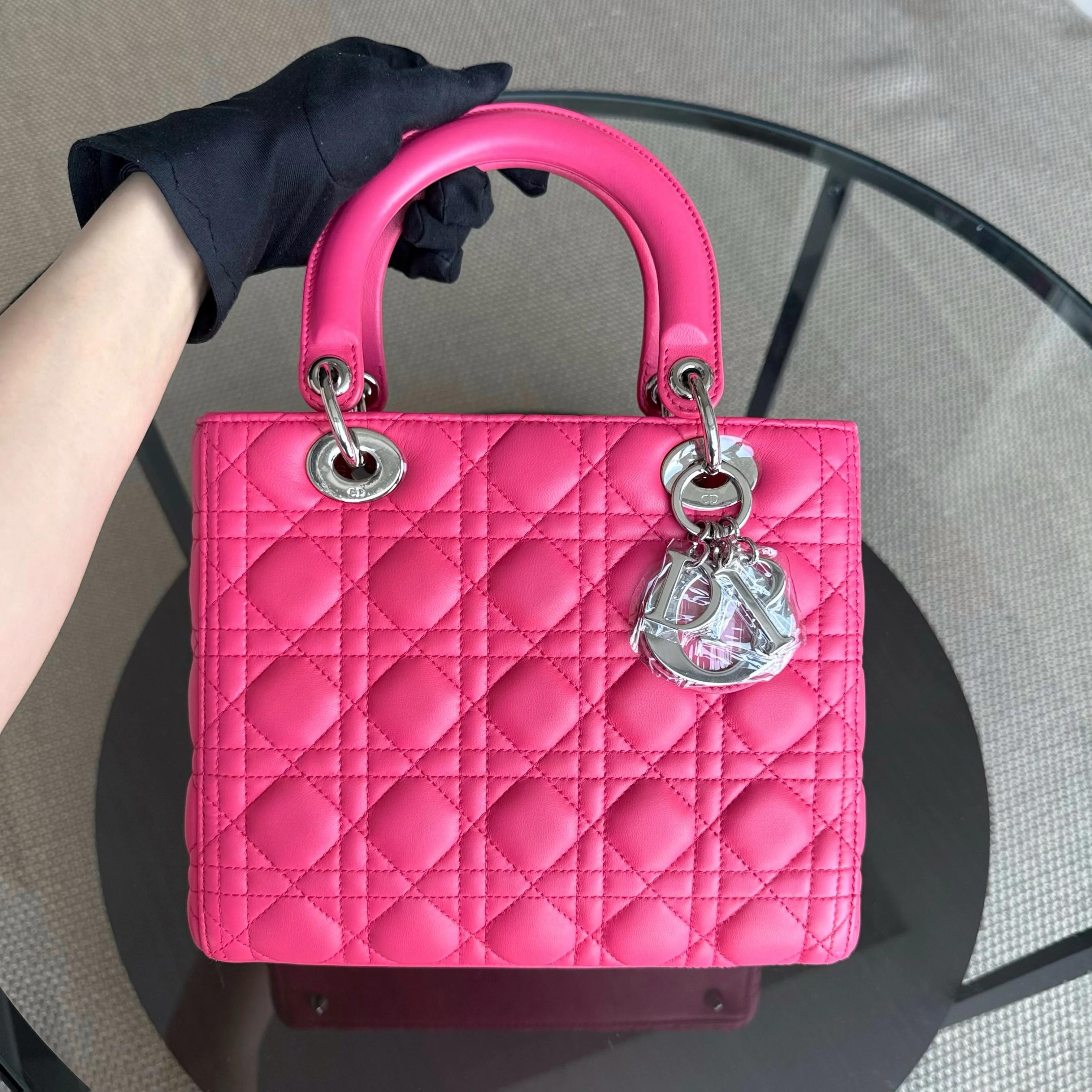 Dior Lady Medium - Cannage Lambskin Hot Pink Silver Hardware