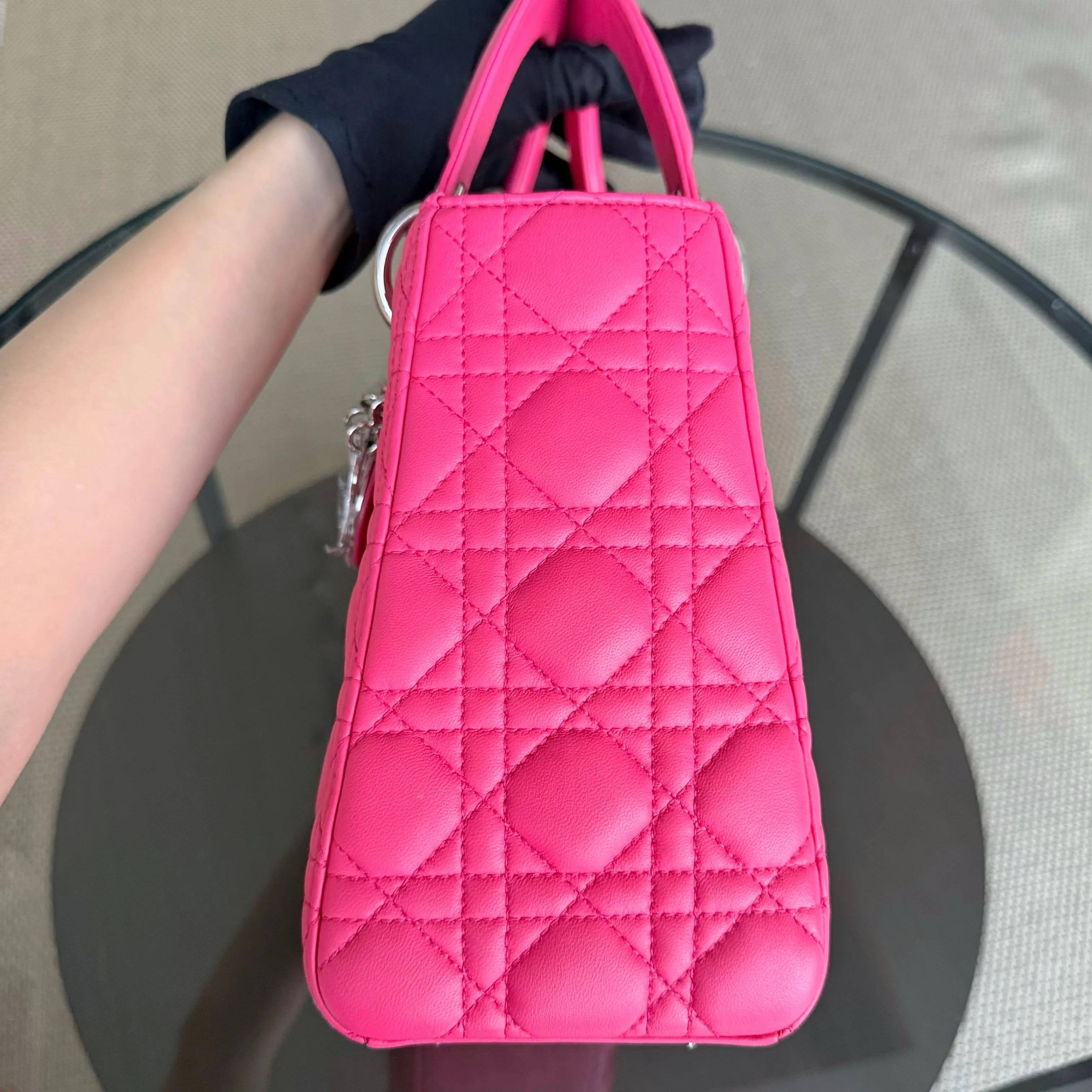 Dior Lady Medium - Cannage Lambskin Hot Pink Silver Hardware