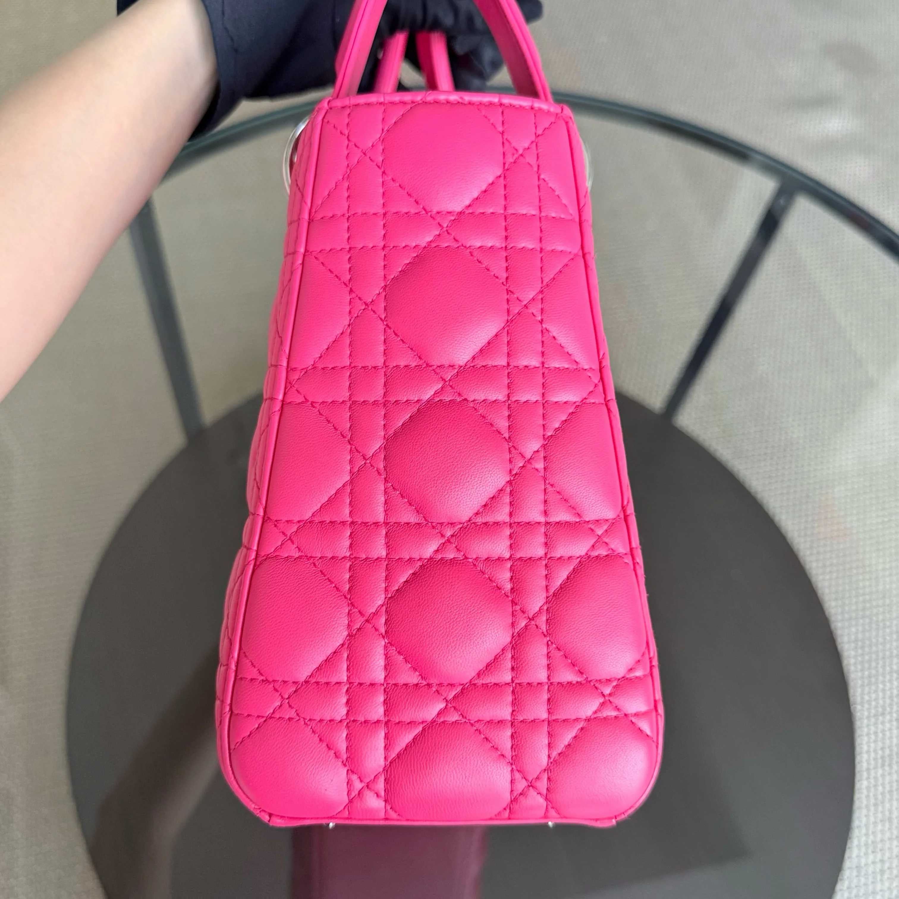 Dior Lady Medium - Cannage Lambskin Hot Pink Silver Hardware