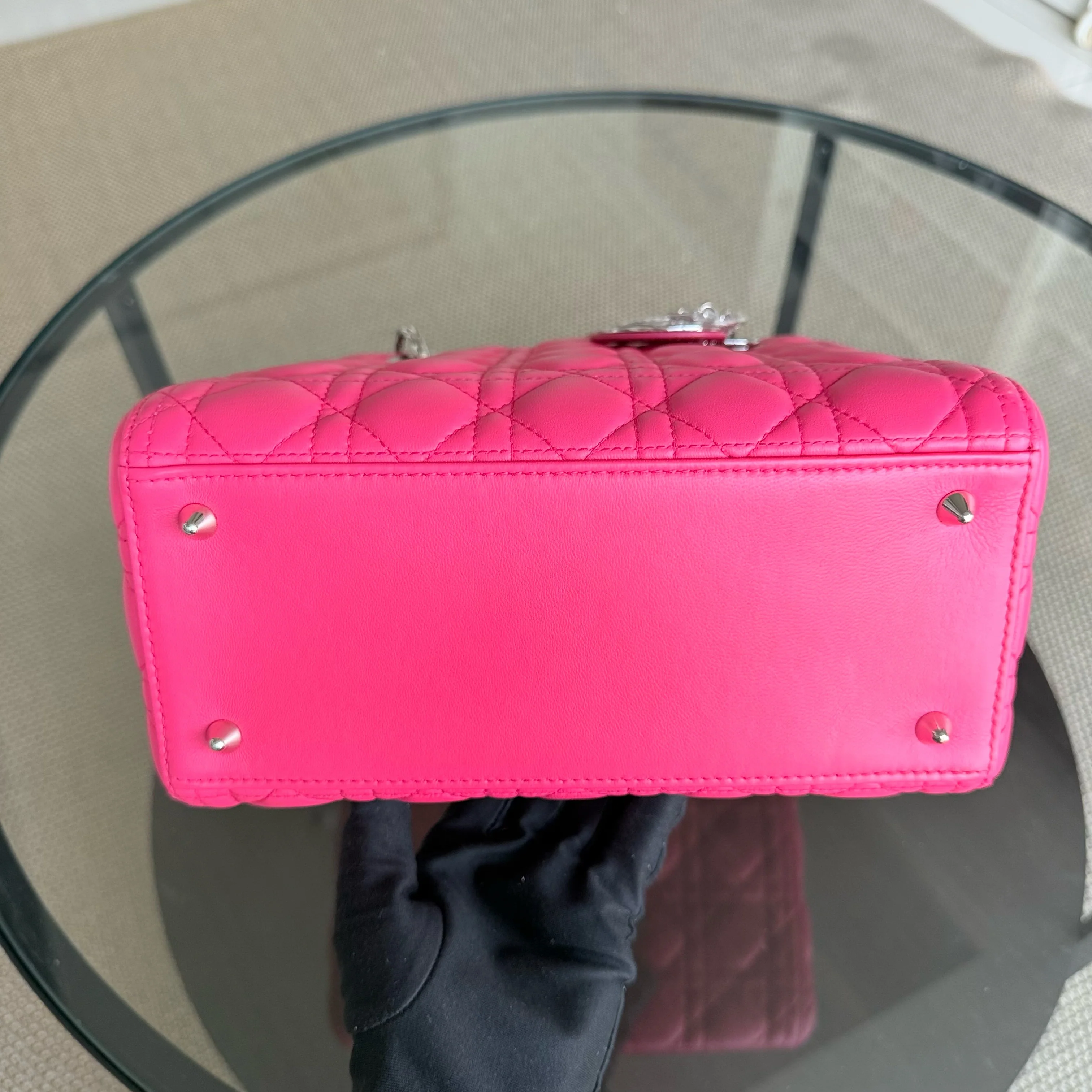 Dior Lady Medium - Cannage Lambskin Hot Pink Silver Hardware