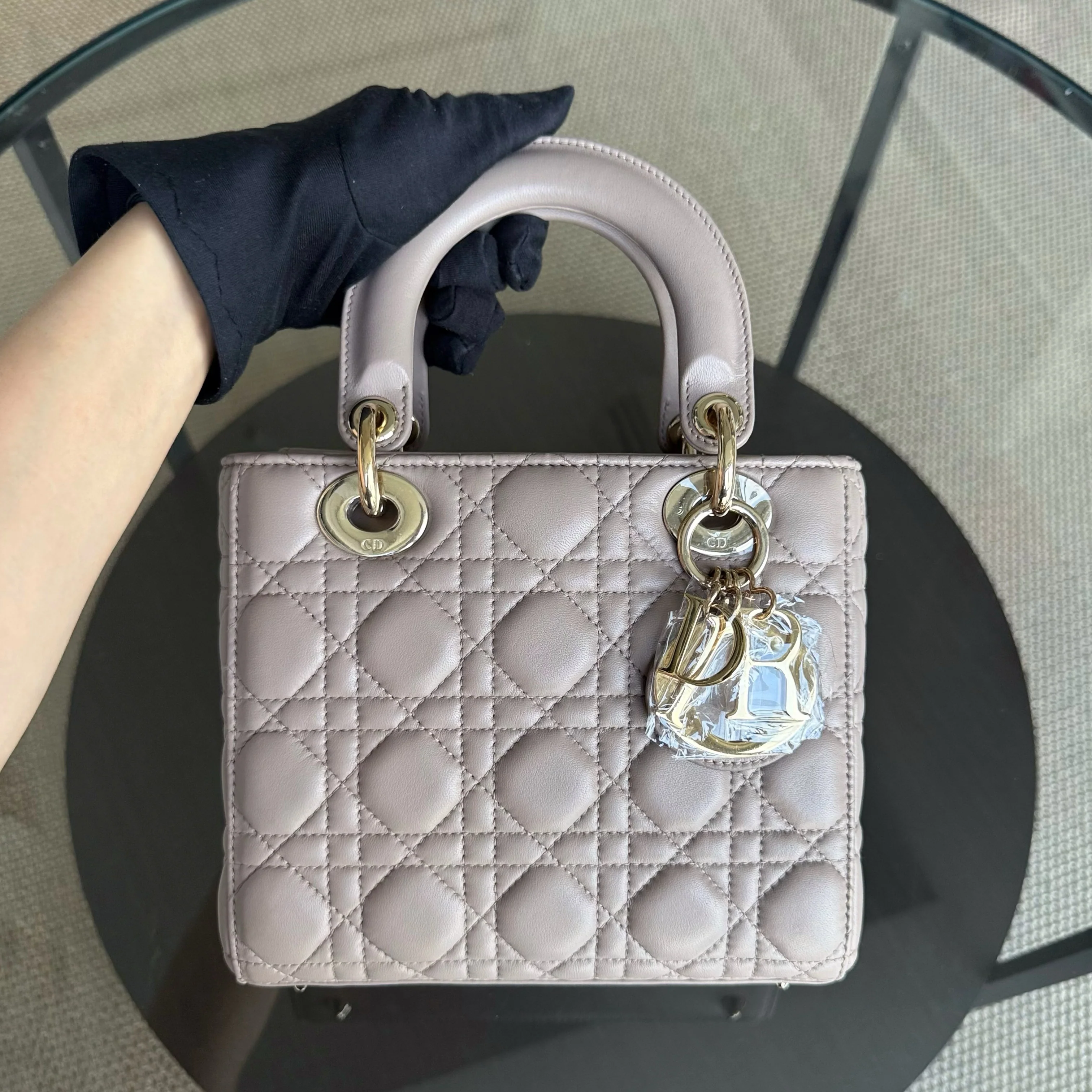 Dior Lady Small Flap - Cannage Lambskin Blush Gold Hardware