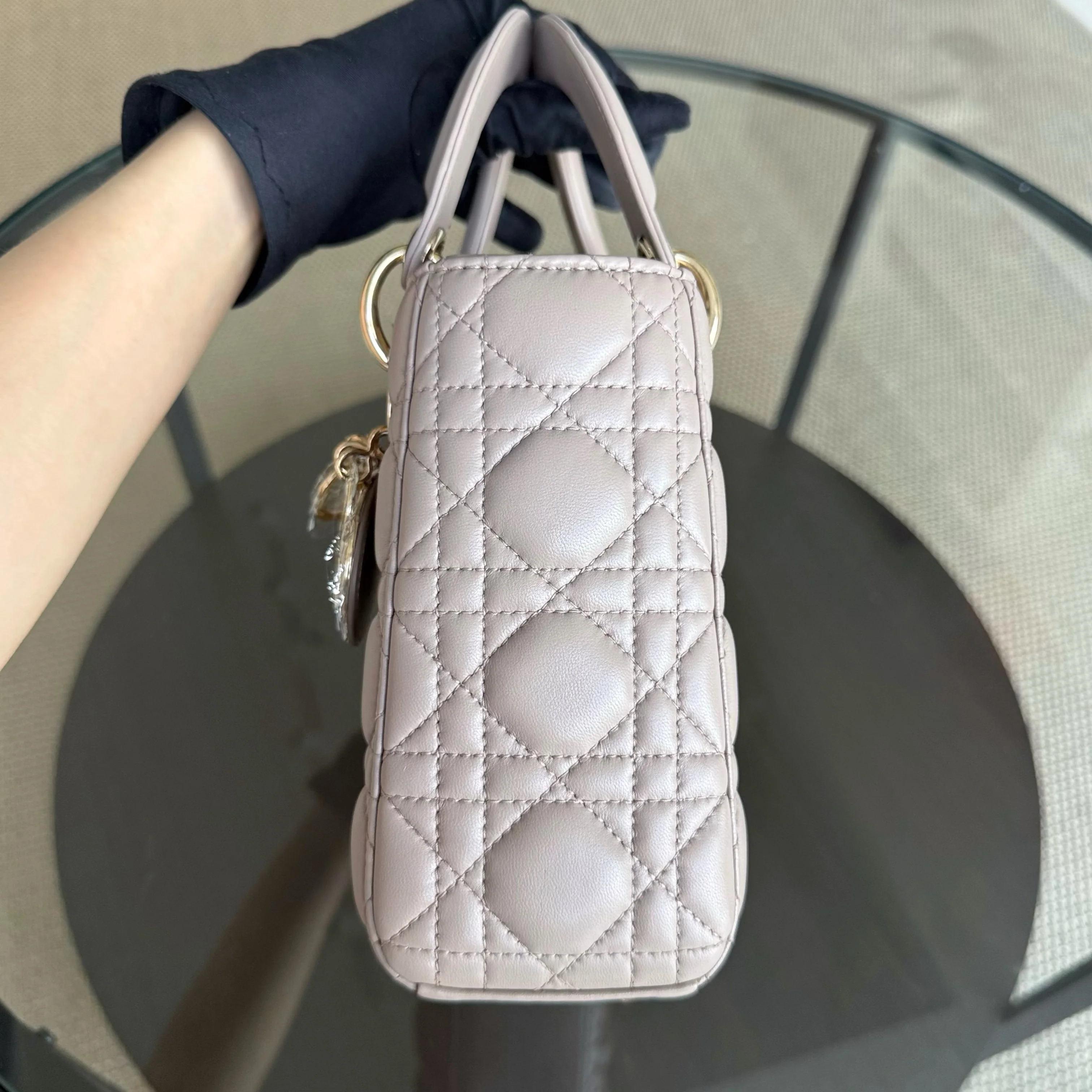 Dior Lady Small Flap - Cannage Lambskin Blush Gold Hardware