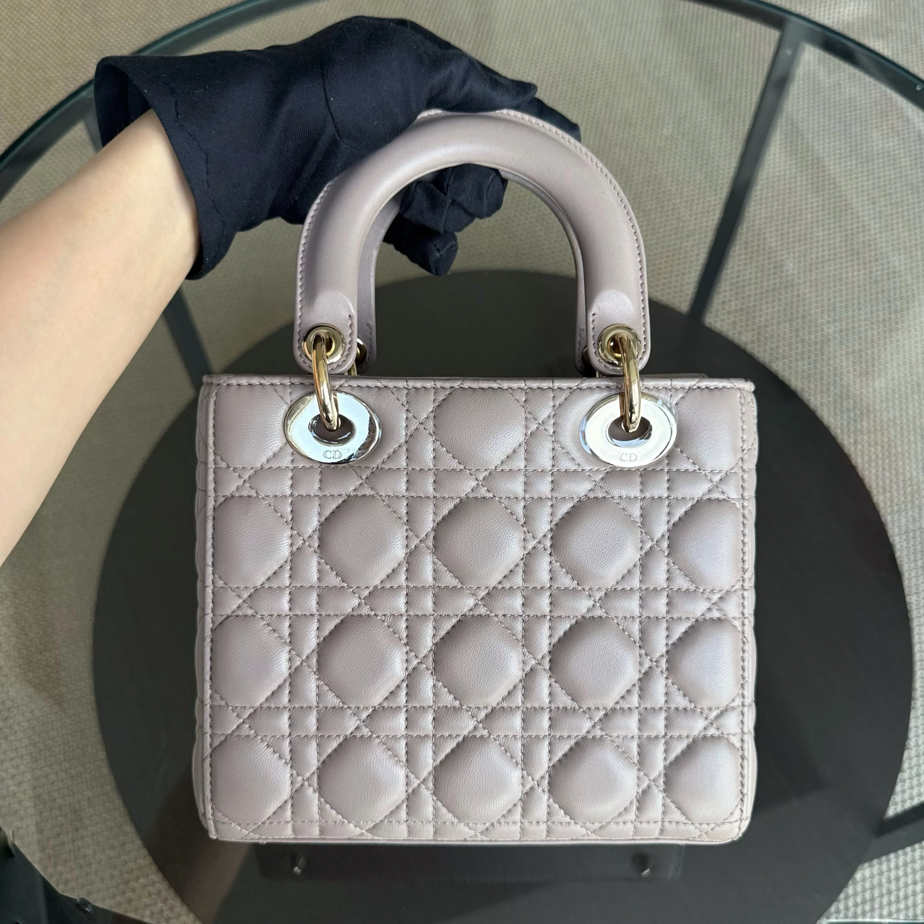 Dior Lady Small Flap - Cannage Lambskin Blush Gold Hardware