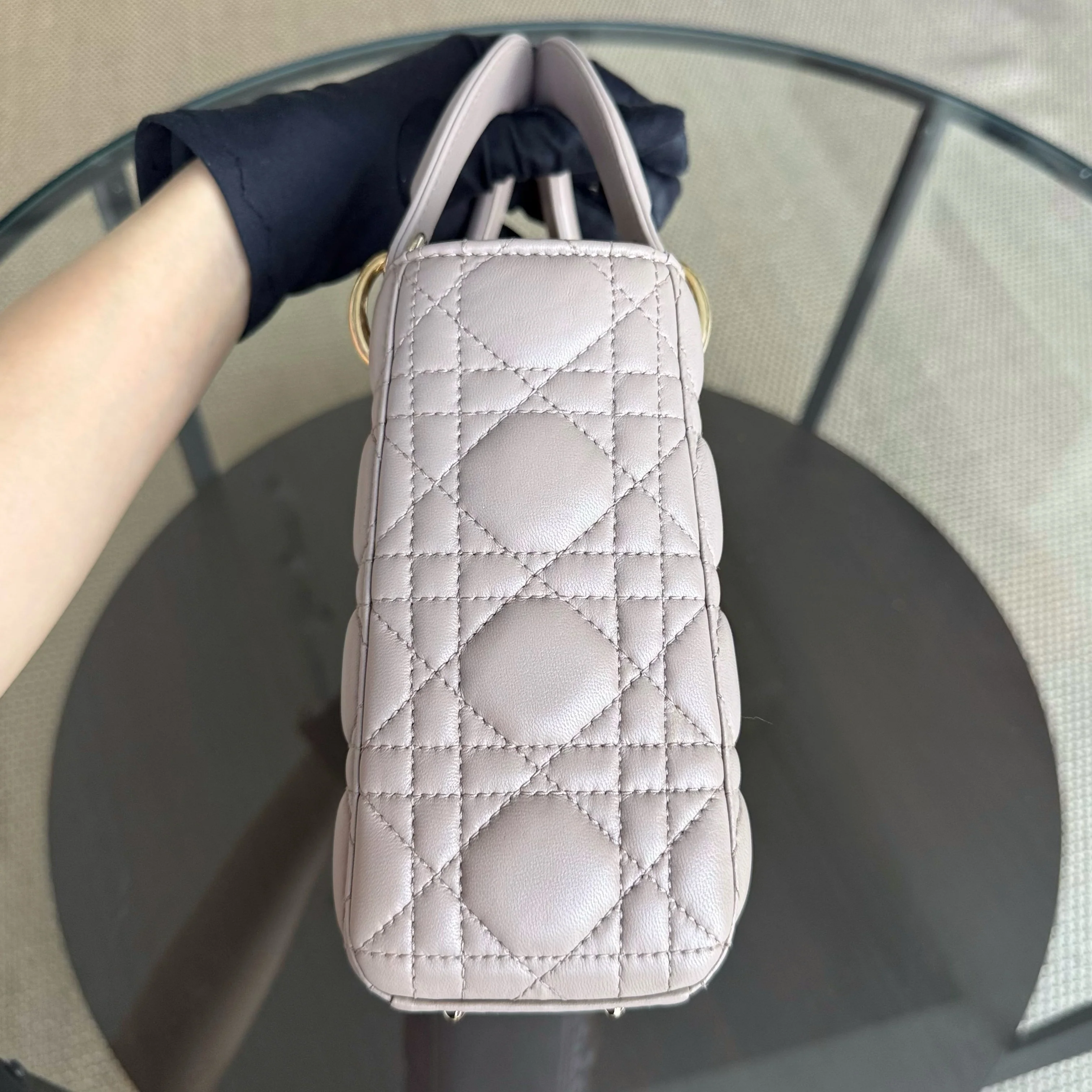 Dior Lady Small Flap - Cannage Lambskin Blush Gold Hardware