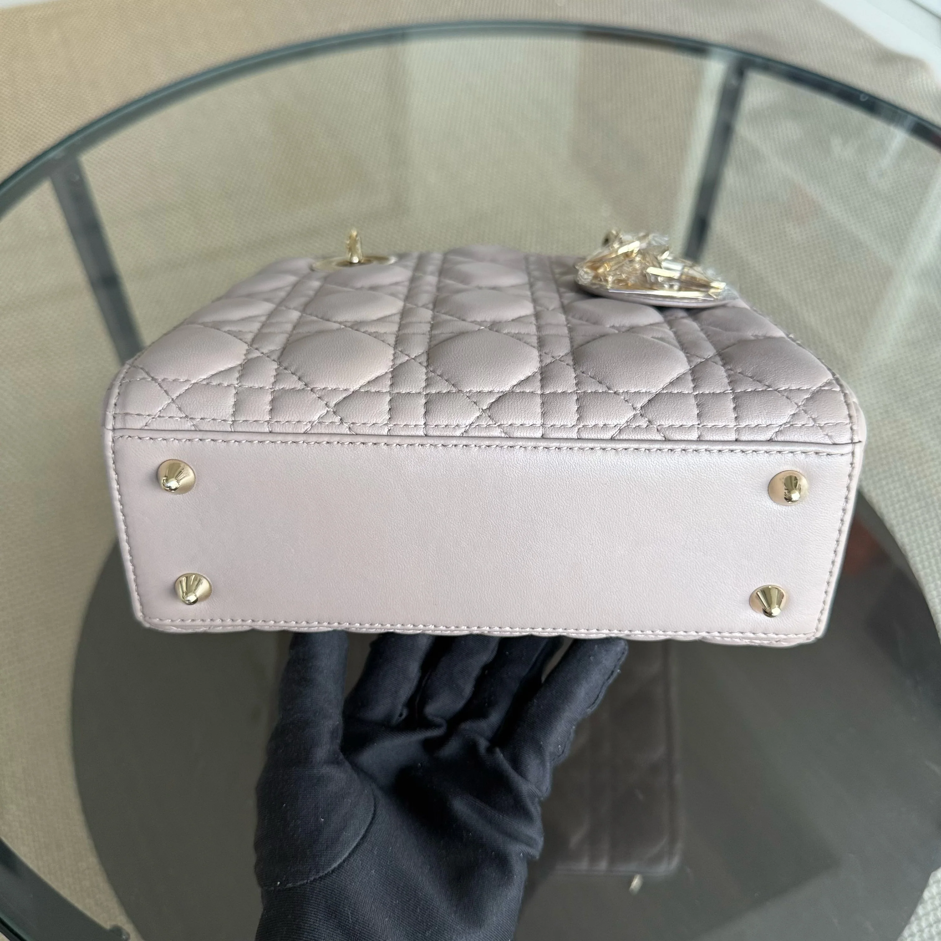 Dior Lady Small Flap - Cannage Lambskin Blush Gold Hardware