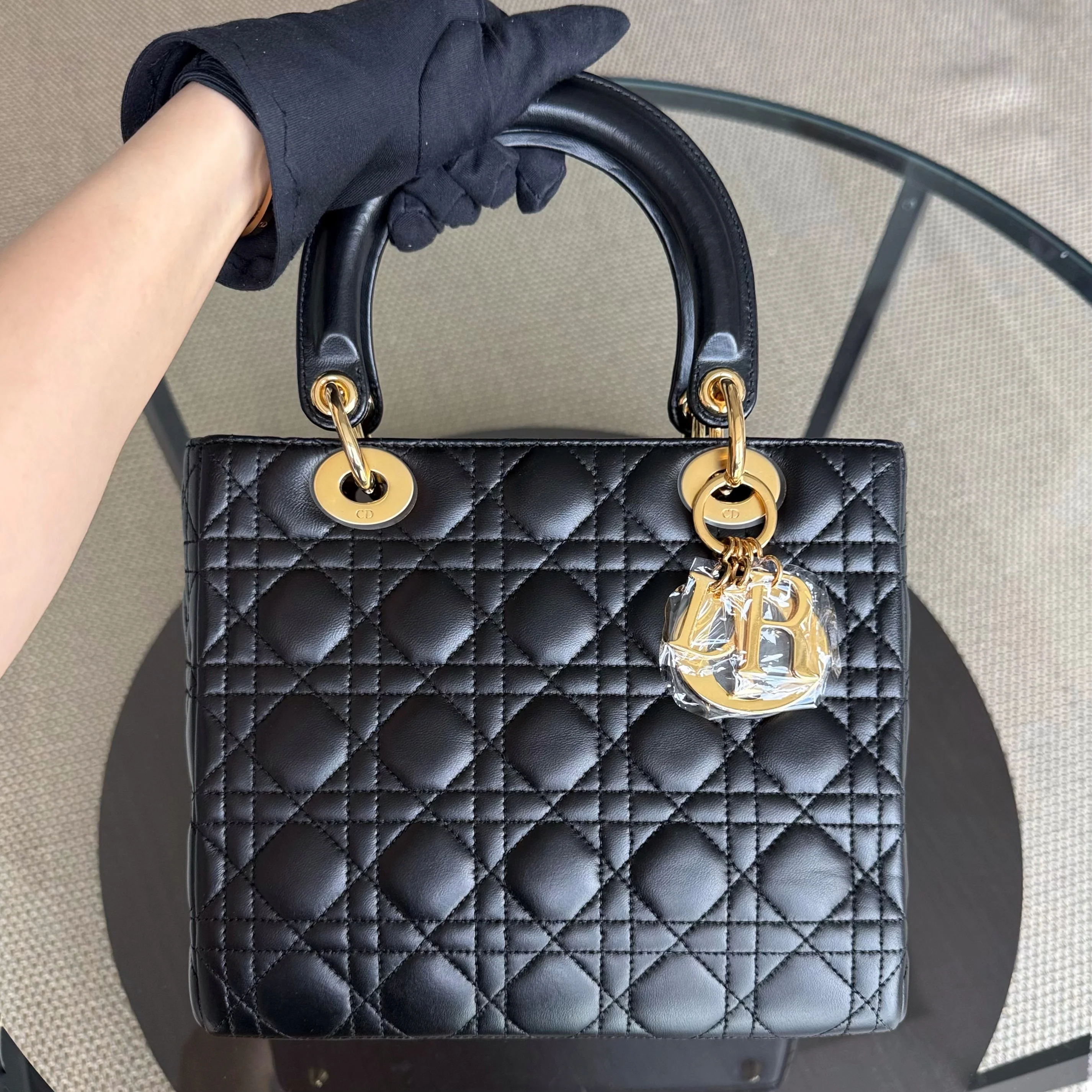 Dior Lady Medium - Canange Lambskin Black Gold Hardware