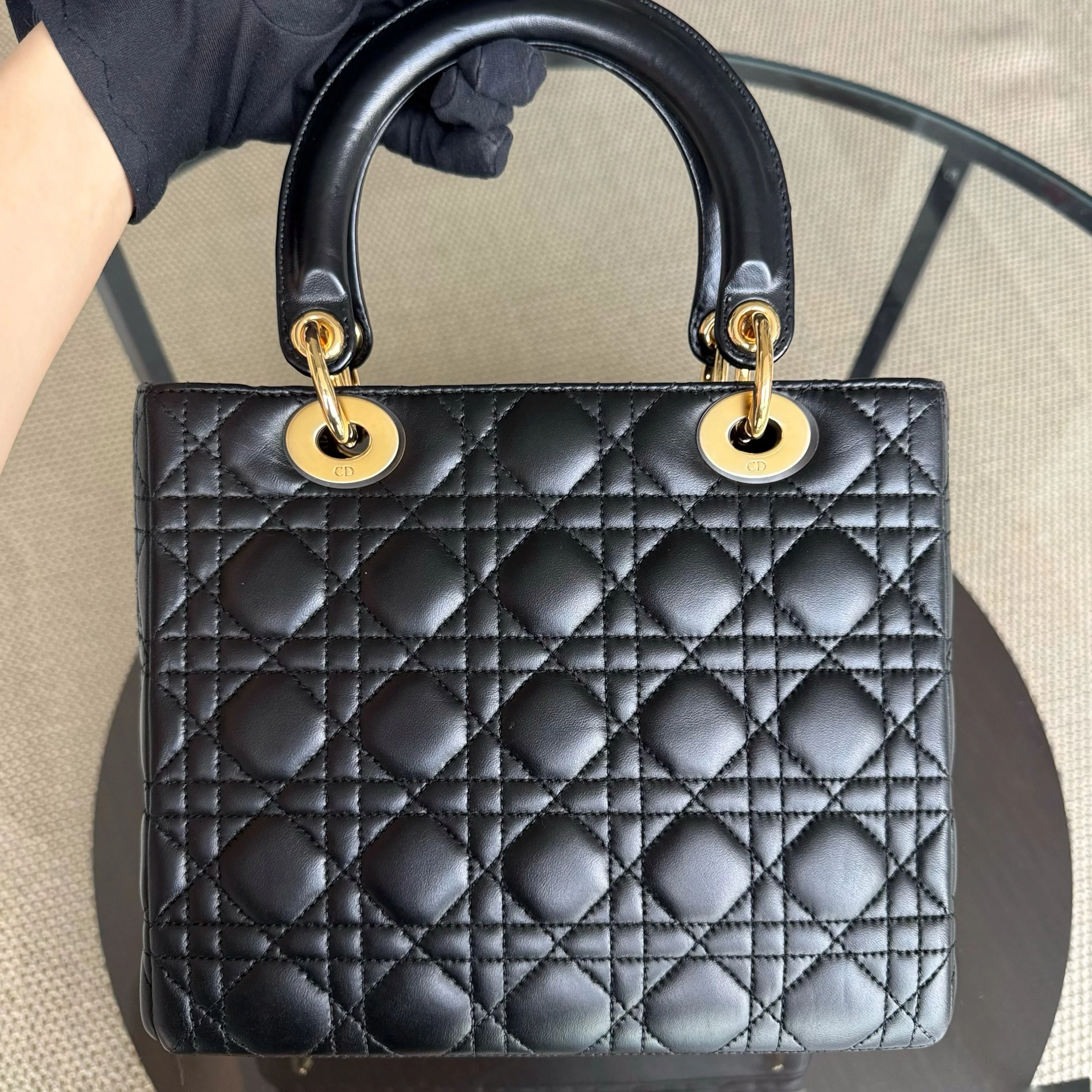 Dior Lady Medium - Canange Lambskin Black Gold Hardware