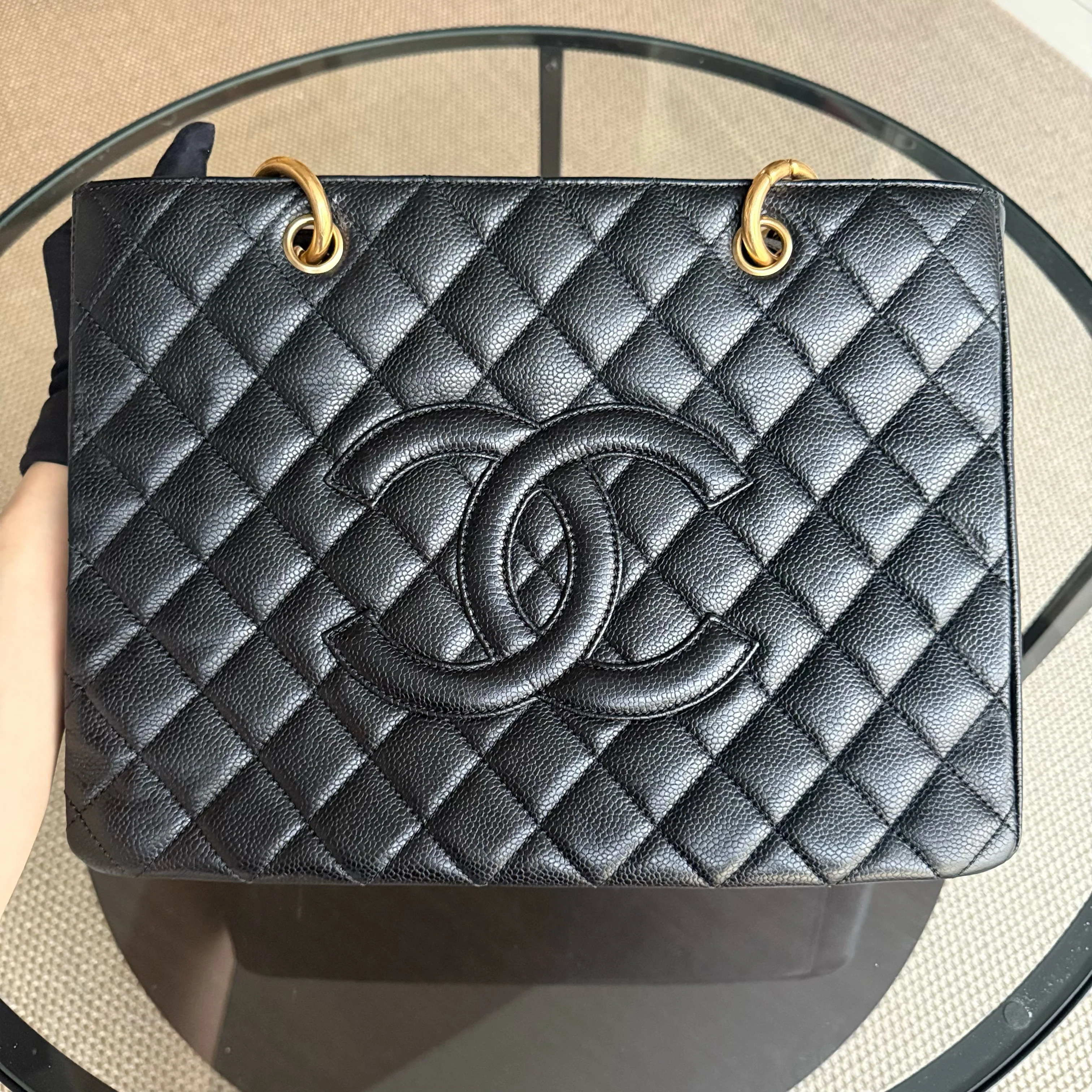 Chanel GST Grand Shopping Tote - Caviar Quilted Grained Calfskin Black Gold Hardware Series 13