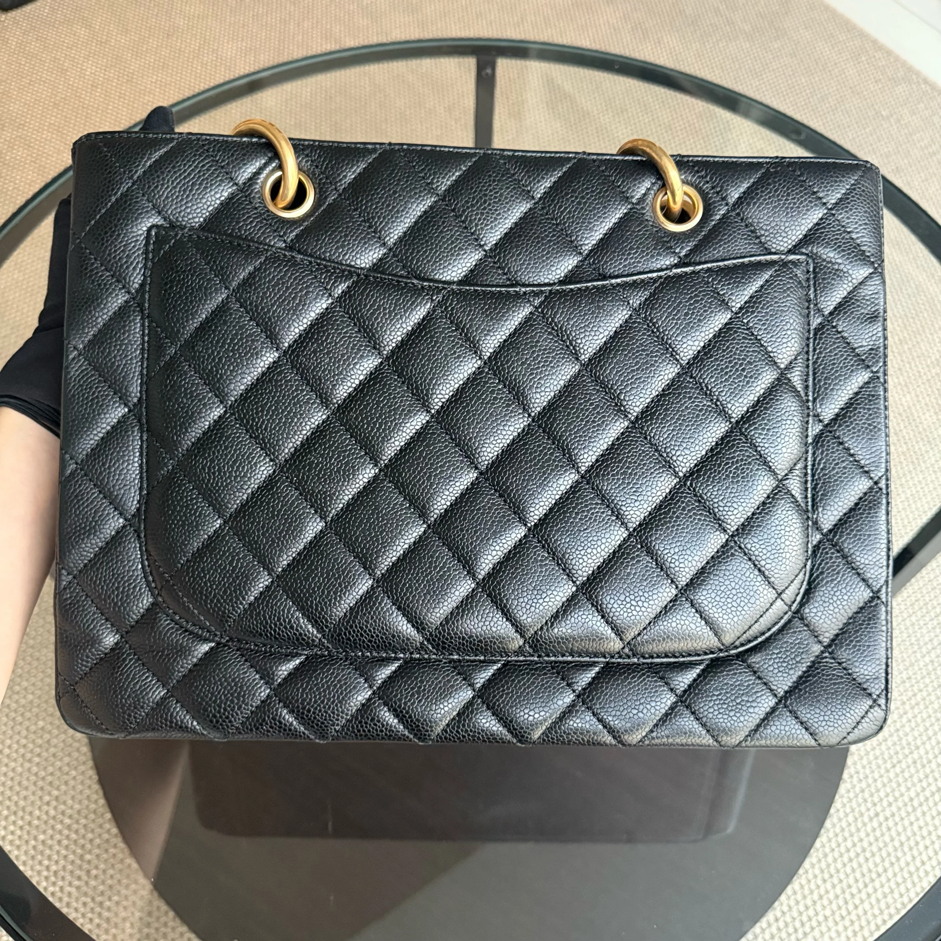 Chanel GST Grand Shopping Tote - Caviar Quilted Grained Calfskin Black Gold Hardware Series 13
