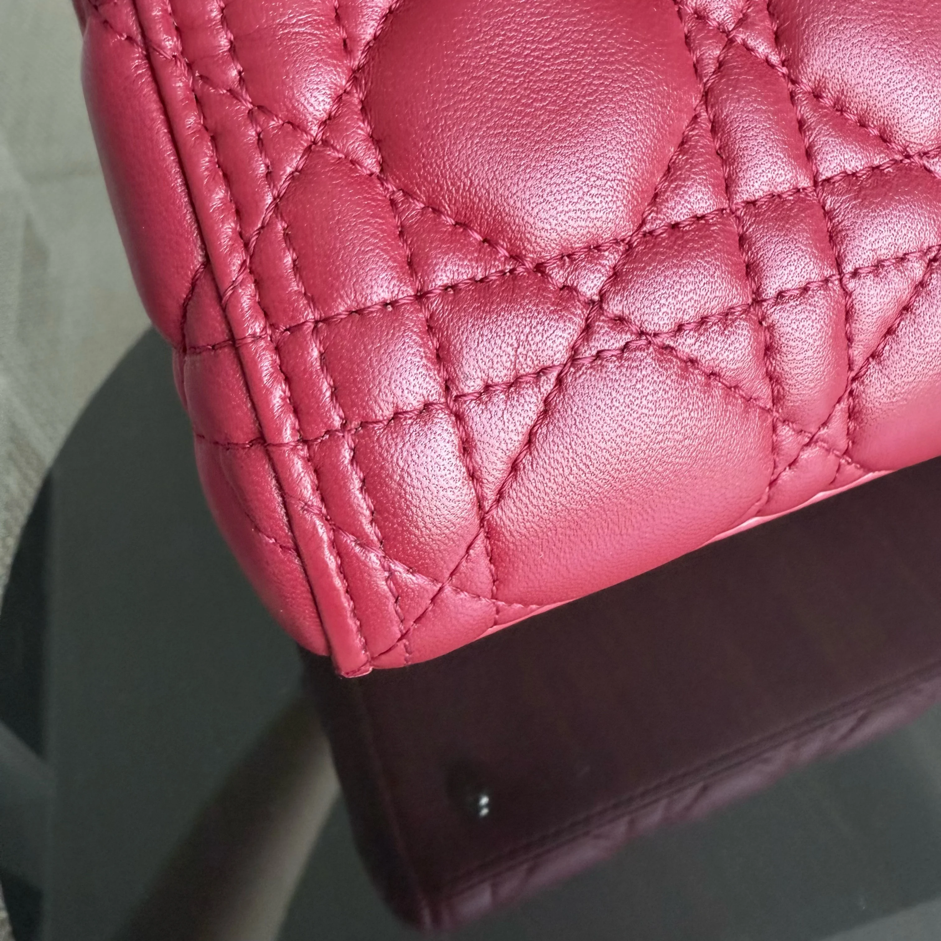 Dior Lady Medium - Cannage Lambskin Red Silver Hardware