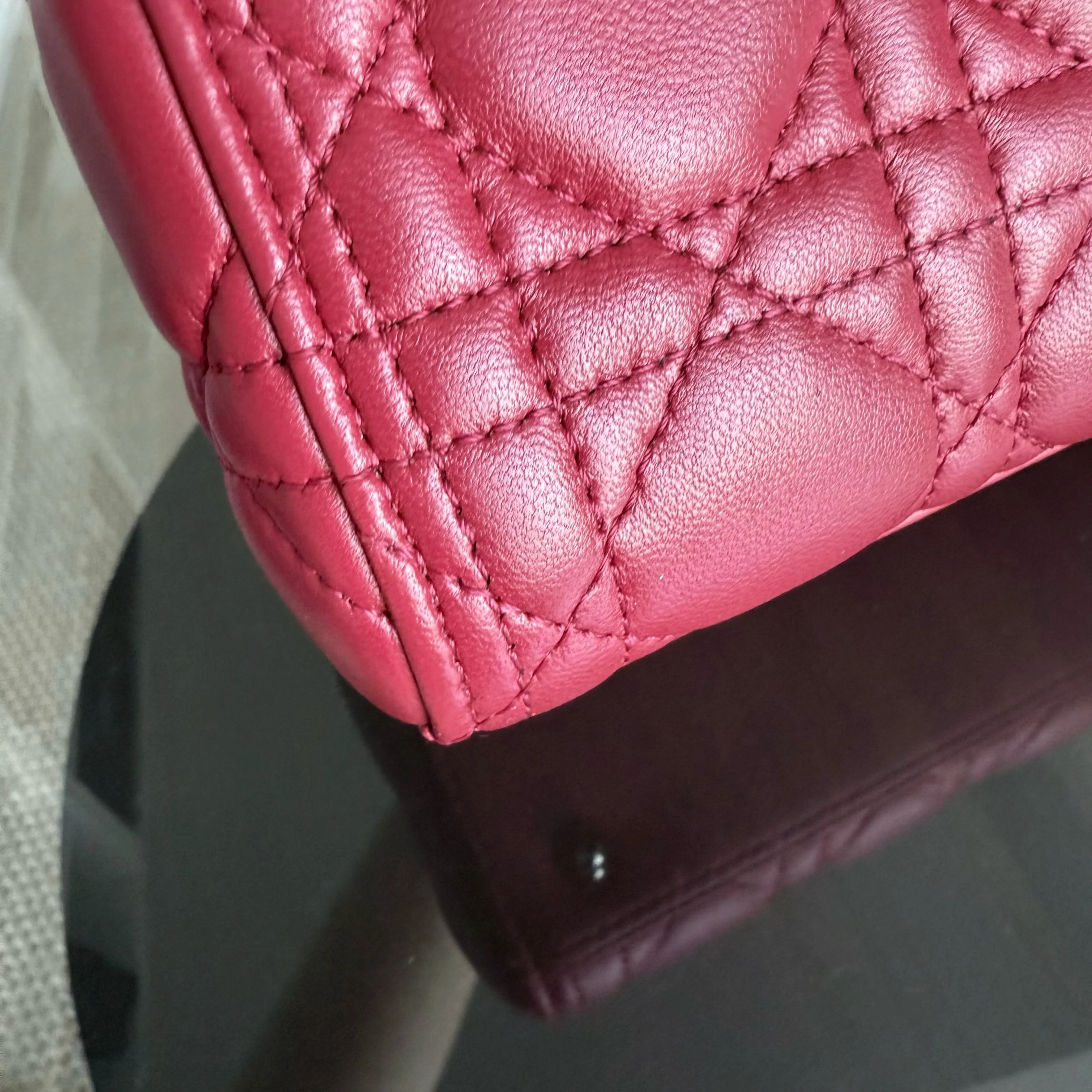 Dior Lady Medium - Cannage Lambskin Red Silver Hardware