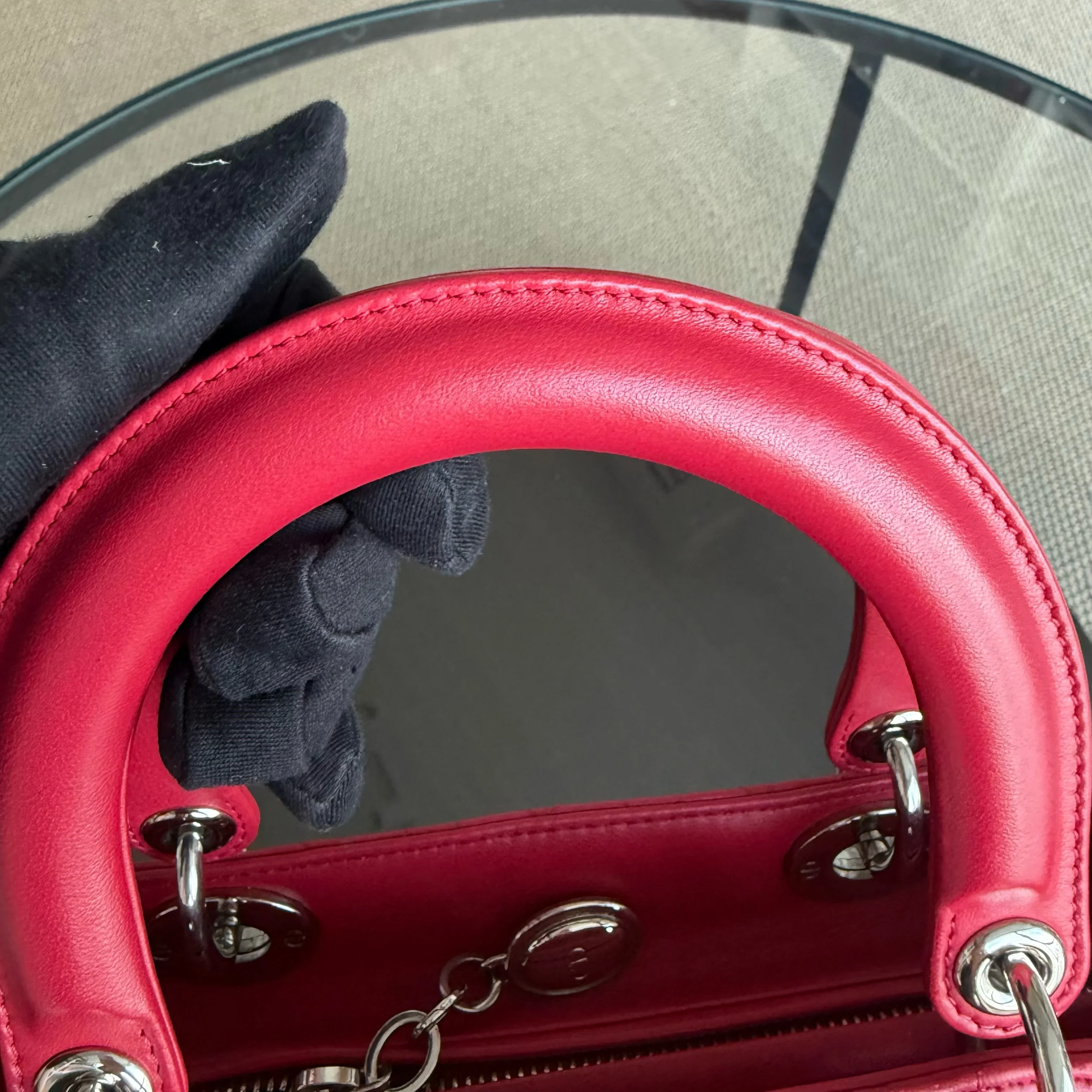 Dior Lady Medium - Cannage Lambskin Red Silver Hardware