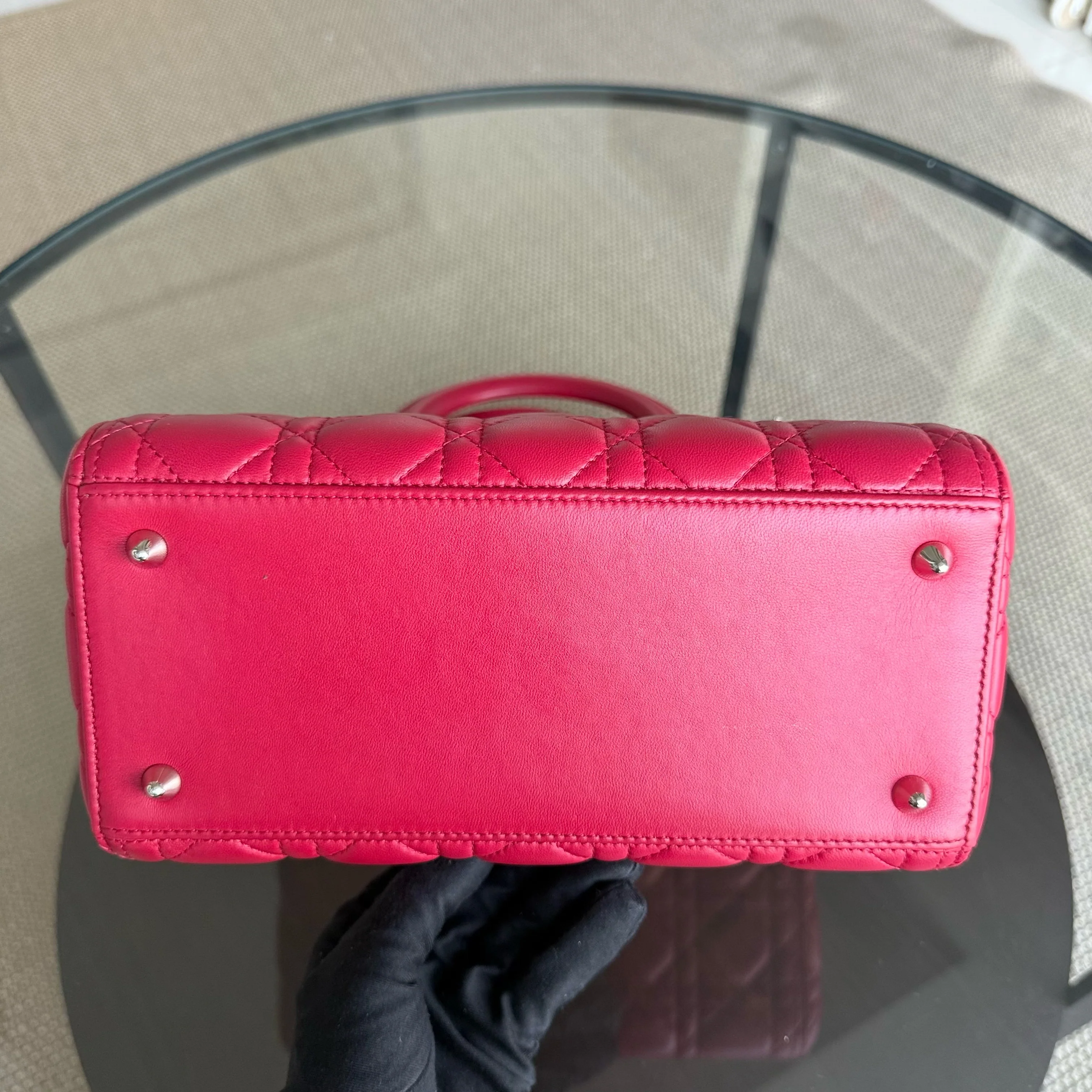 Dior Lady Medium - Cannage Lambskin Red Silver Hardware