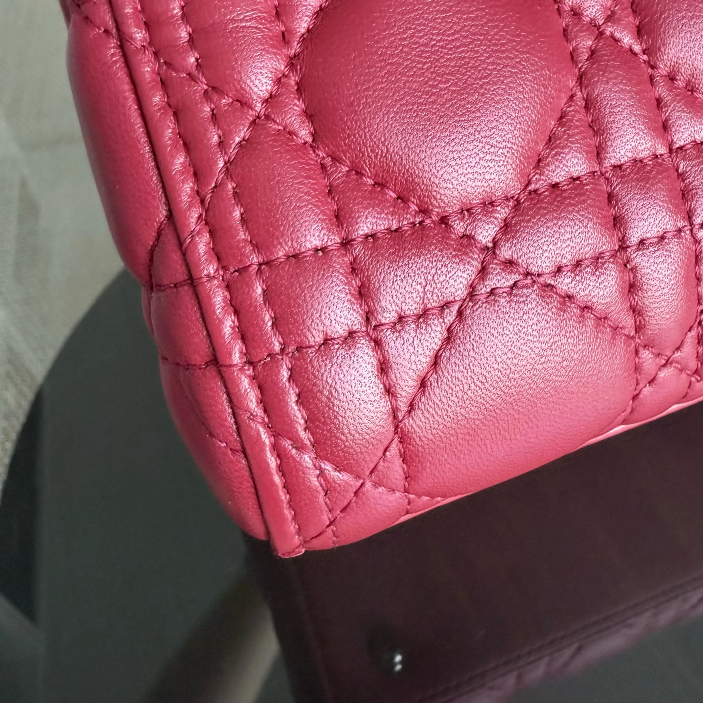 Dior Lady Medium - Cannage Lambskin Red Silver Hardware