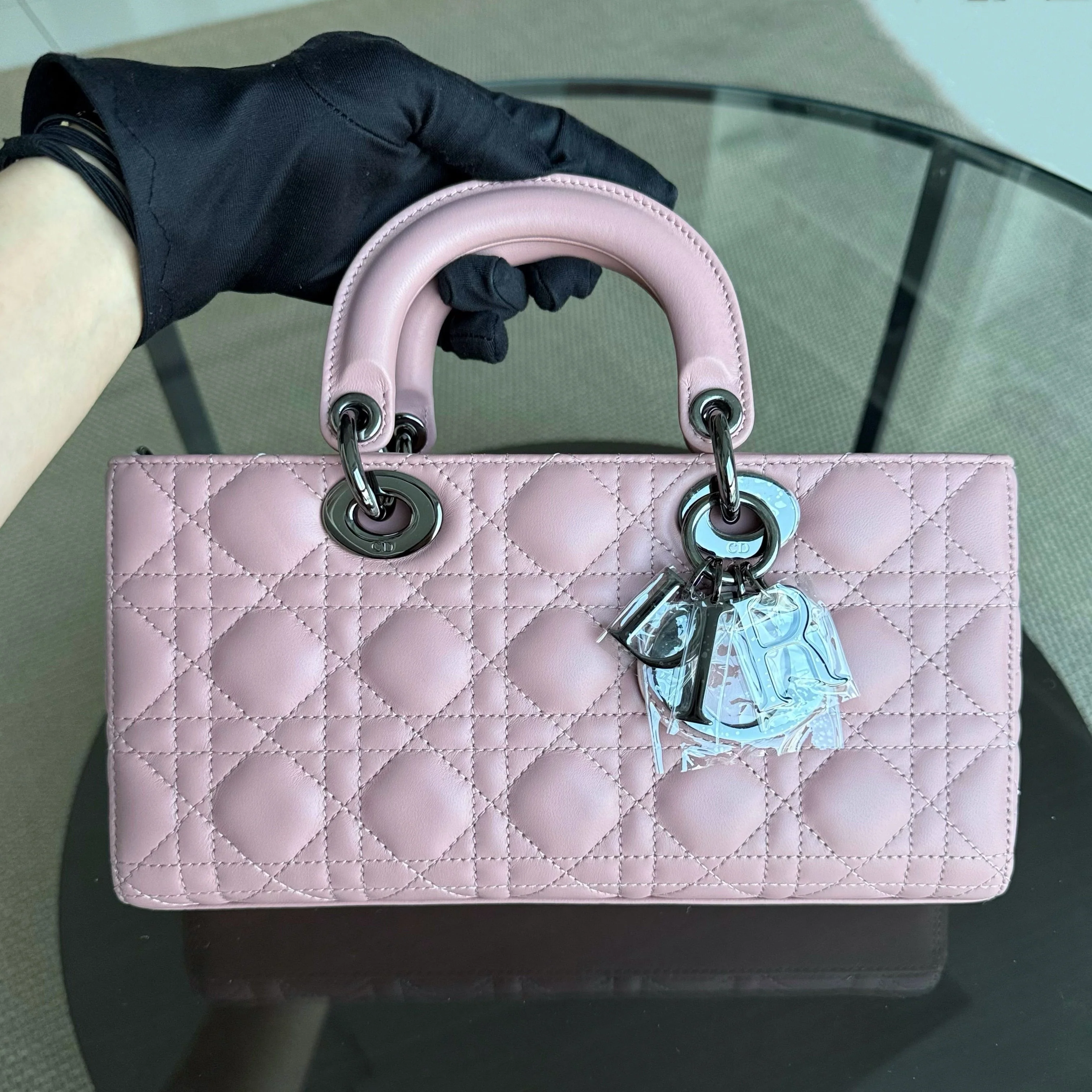 Dior Lady D-Joy Medium - Cannage Lambskin Sakura Pink Black Hardware
